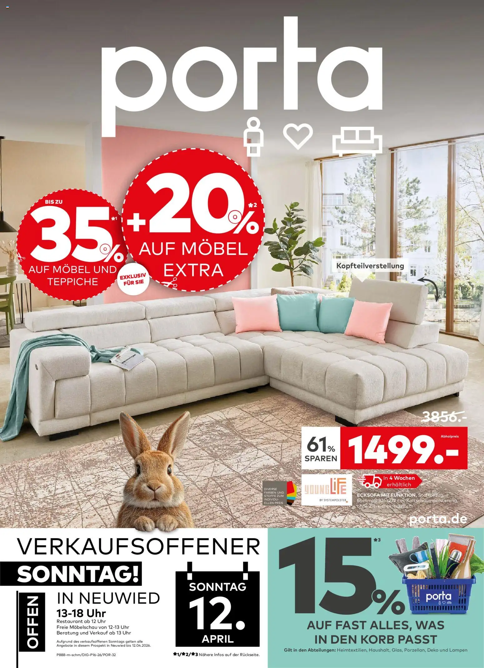 Porta! Prospekt Neuwied – gültig ab 06.04.2026 | Seite: 1 | Produkte: Ecksofa, Korb, Uhr