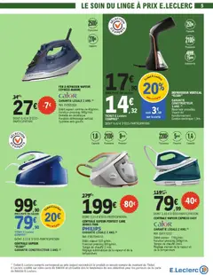 E.Leclerc - Prévisualisation de E.Leclerc - arts menagers printemps valide à partir de 24.03.2026 | Page: 5 | Produits: Defroisseur vertical, Fer à repasser, Centrale vapeur