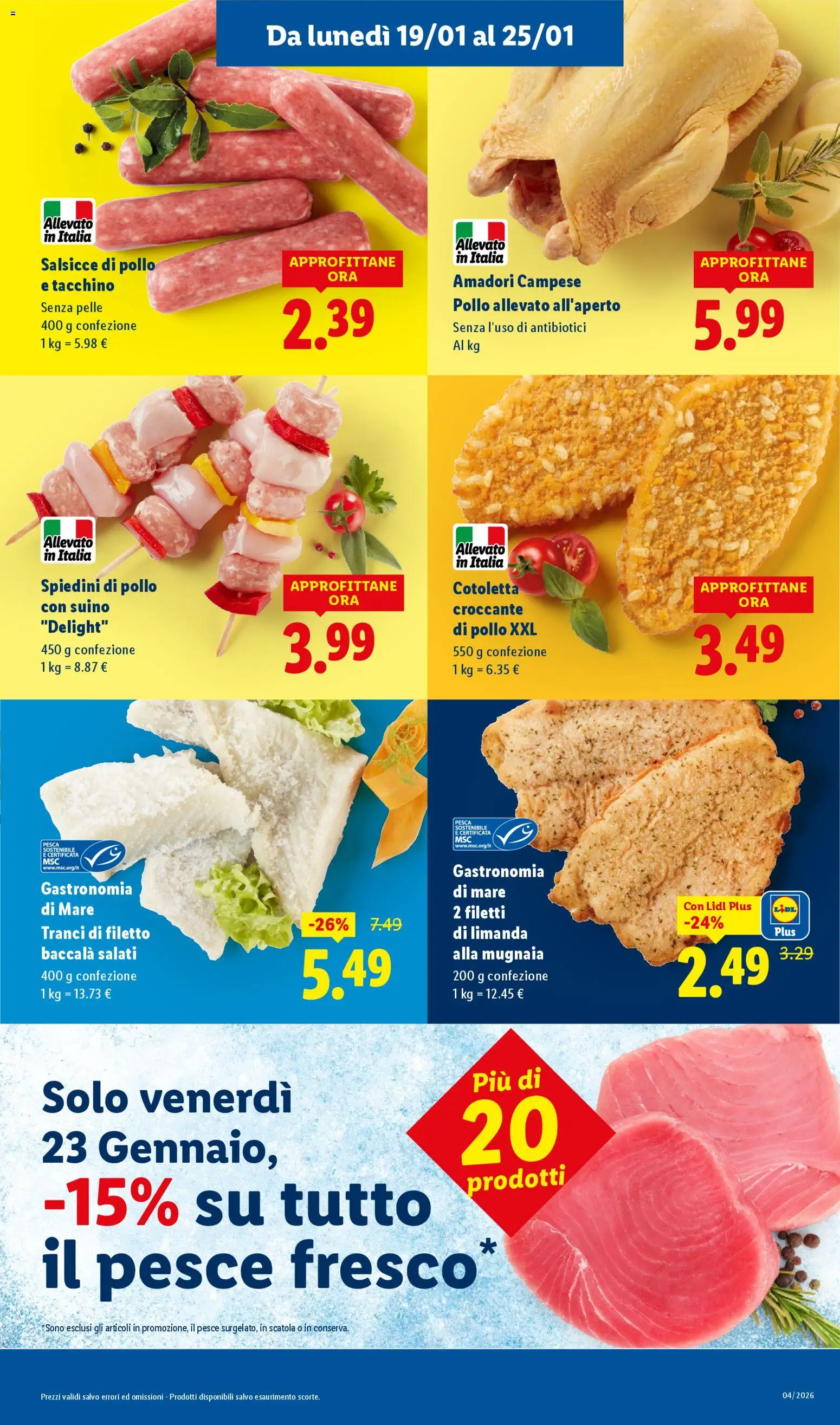 Volantino Lidl del 19.01.2026 | Pagina: 5 | Prodotti: Pesce, Il pesce, Suino, Tacchino