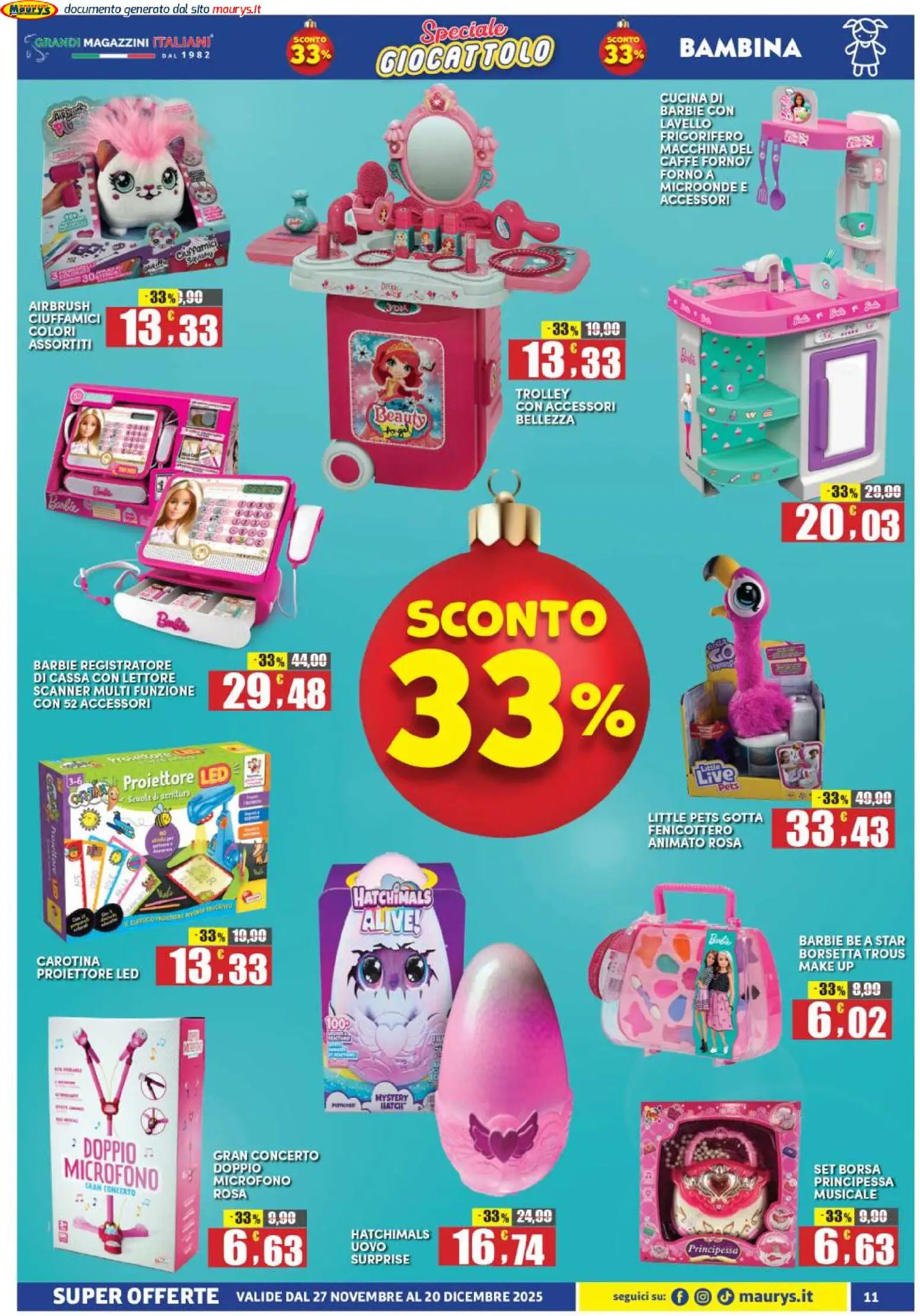 Volantino Maury's del 27.11.2025 | Pagina: 11 | Prodotti: Microonde, Caffè, Microfono, Frigorifero