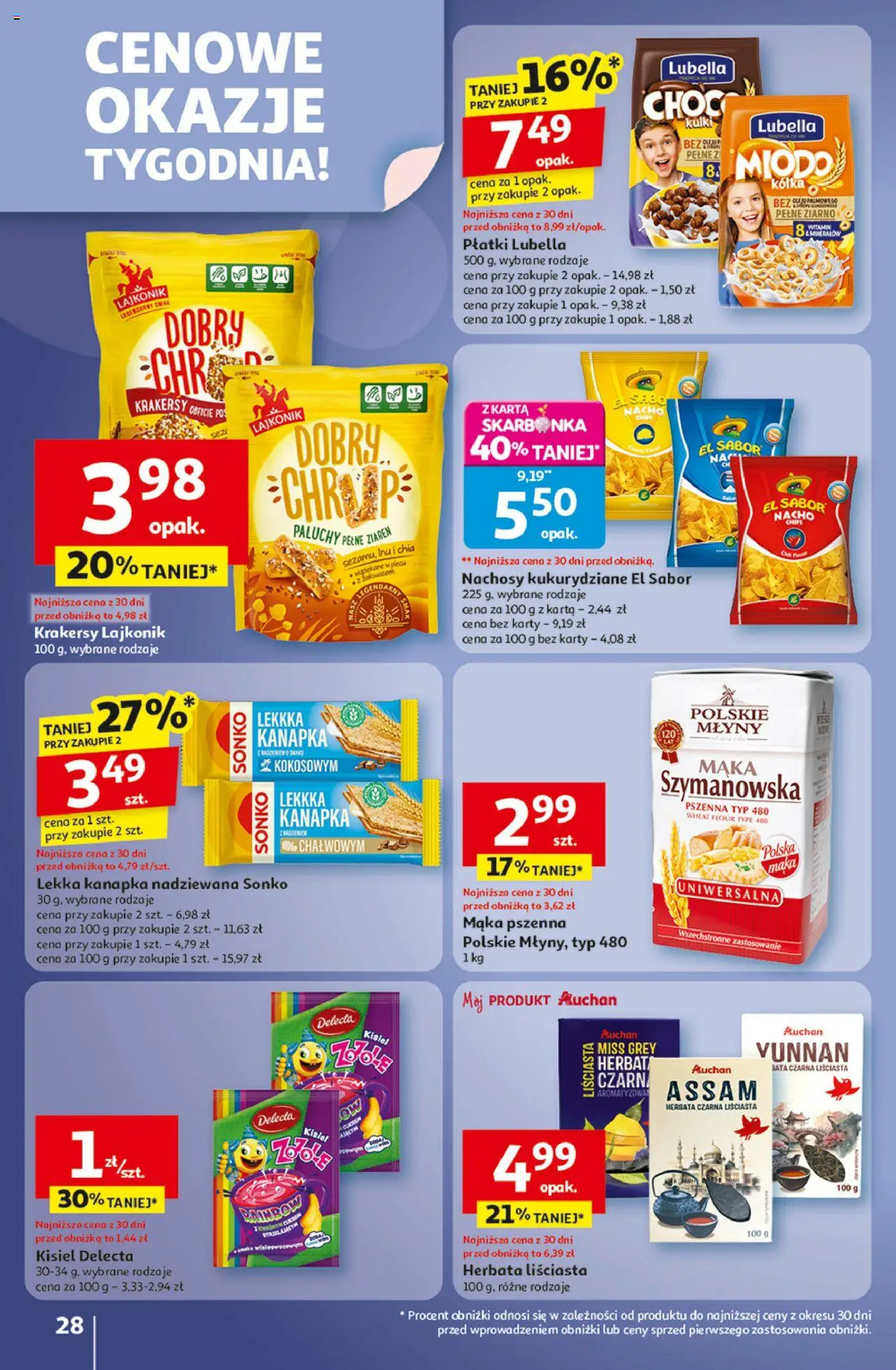 Auchan Gazetka - Wielkie przeboje cenowe Hipermarket od 02.10.2025 | Strona: 28 | Produkty: Karta, Herbata liściasta, Herbata, Płatki