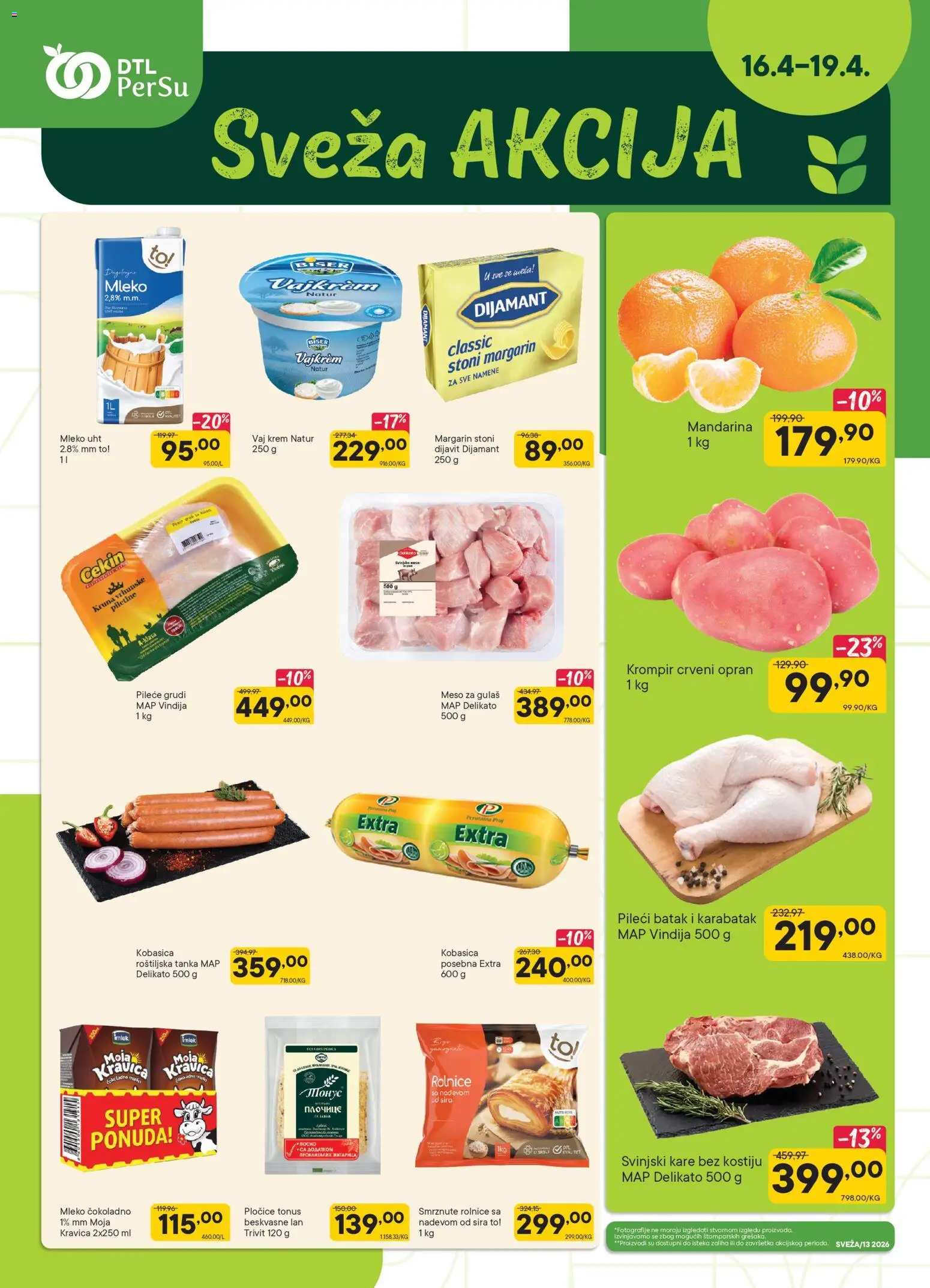 PerSu katalog - važi od 16.04.2026 | Strana: 1 | Proizvode: Mandarina, Pileće grudi, So, Kobasica