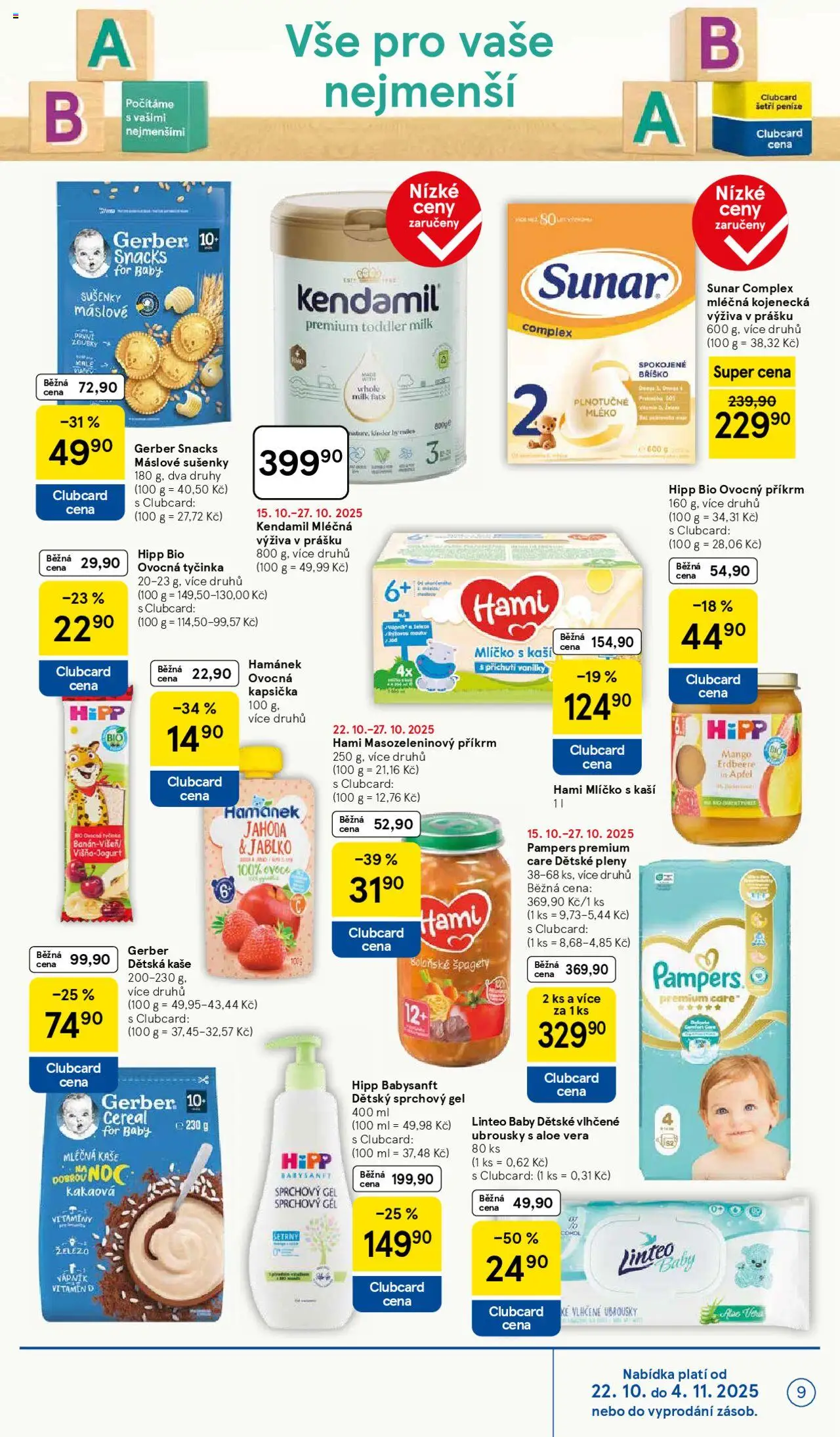 Tesco leták - Hypermarket od 22.10.2025 | Strana: 9 | Produkty: Sunar, Kendamil, Hamánek, Hipp