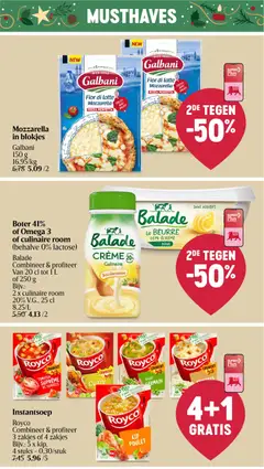 Boter 41% of Omega 3 of culinaire room (behalve 0% lactose), Balade Combineer & profiteer Van 20 cl tot 1 L of 250 g Bijv.: 2 x culinaire room 20% V.G., 25 cl - Voorbeeld van een folder van Delhaize, geldig van 11.12.2025 | Pagina: 31 | Producten: Tomaten, Room, Mozzarella, Boter