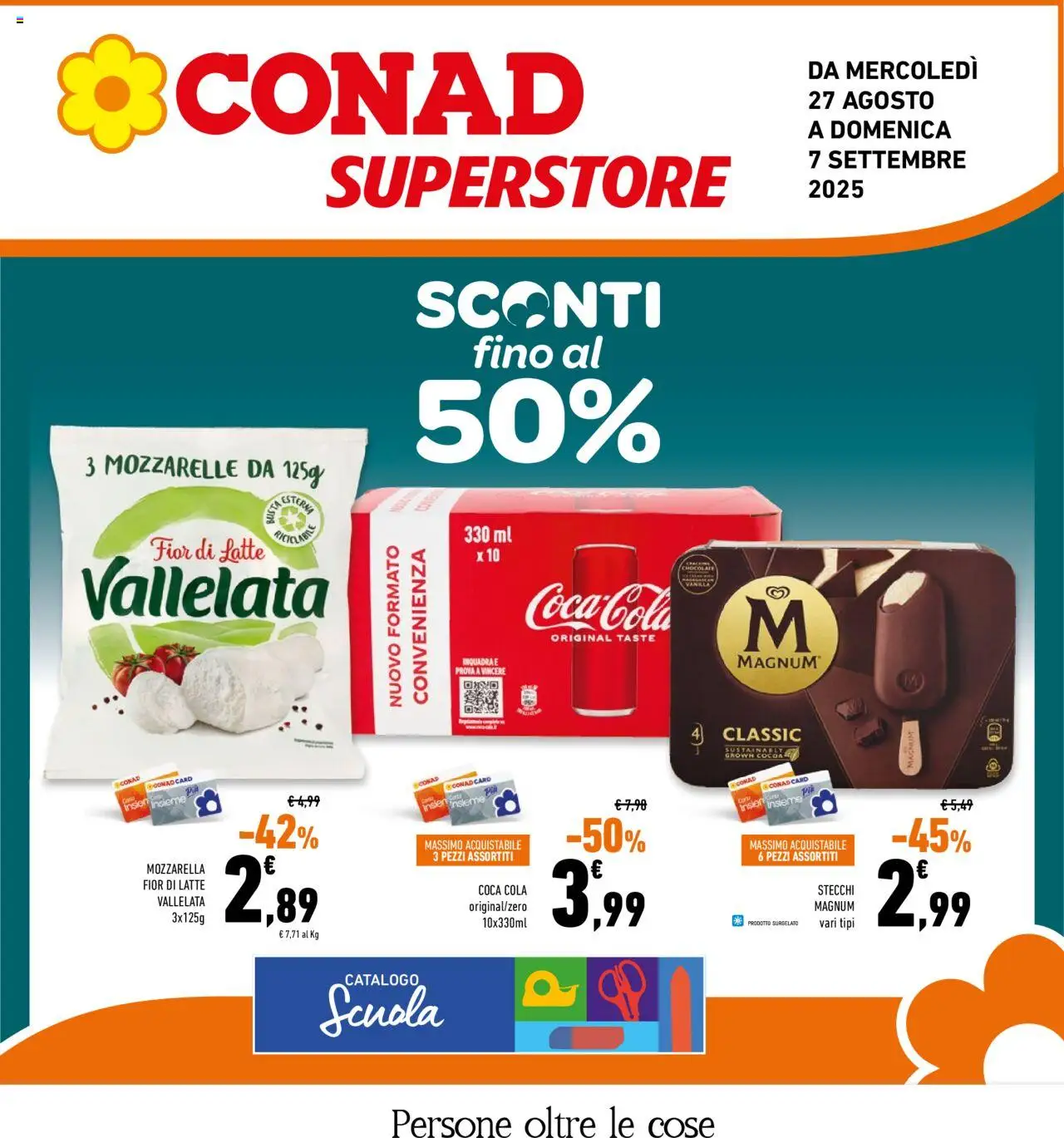 Volantino Conad del 27.08.2025 | Pagina: 1 | Prodotti: Mozzarella, Latte, Coca Cola