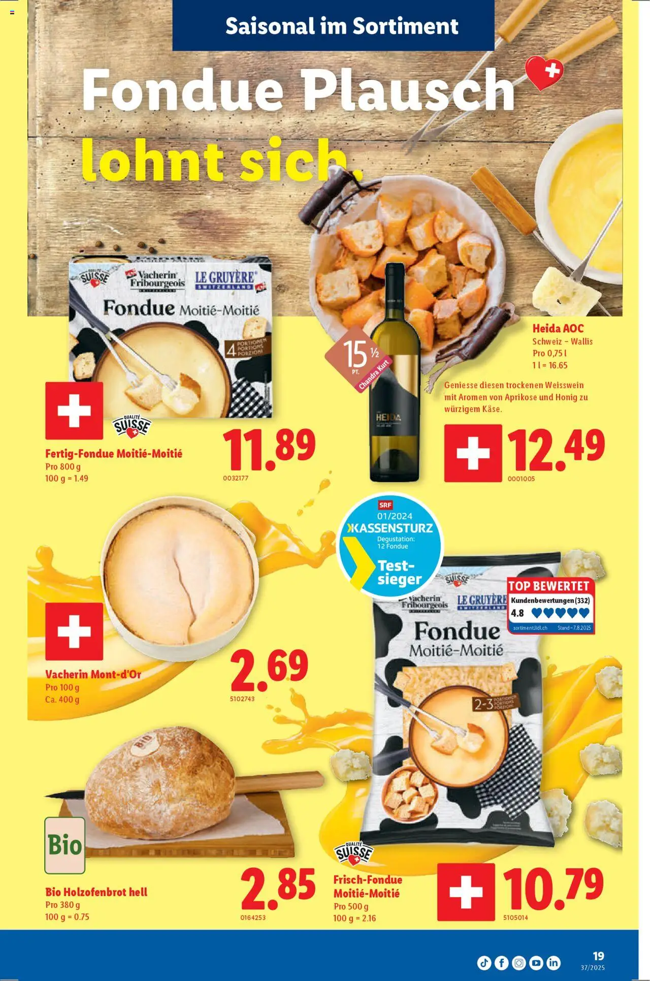 Lidl Aktionen – gültig ab 11.09.2025 | Seite: 19 | Produkte: Weißwein, Fondue, Top