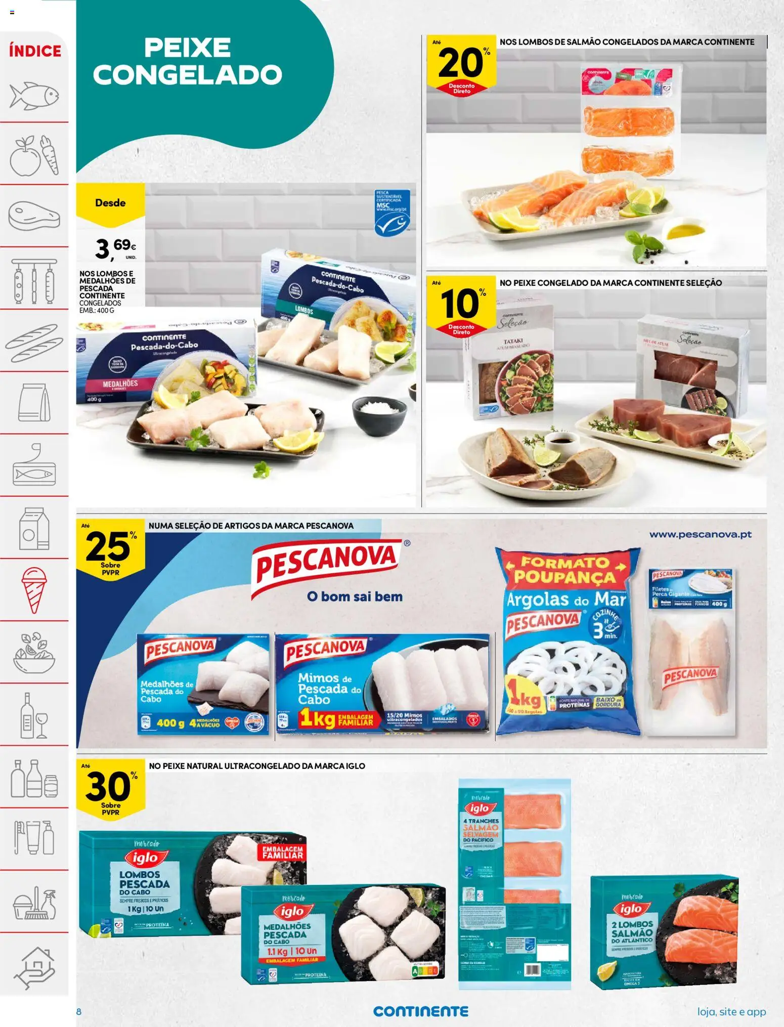 Continente folheto │ válido de 24.02.2026 | Página: 8 | Produtos: Atum, Pescada do cabo, Salmão, Proteina