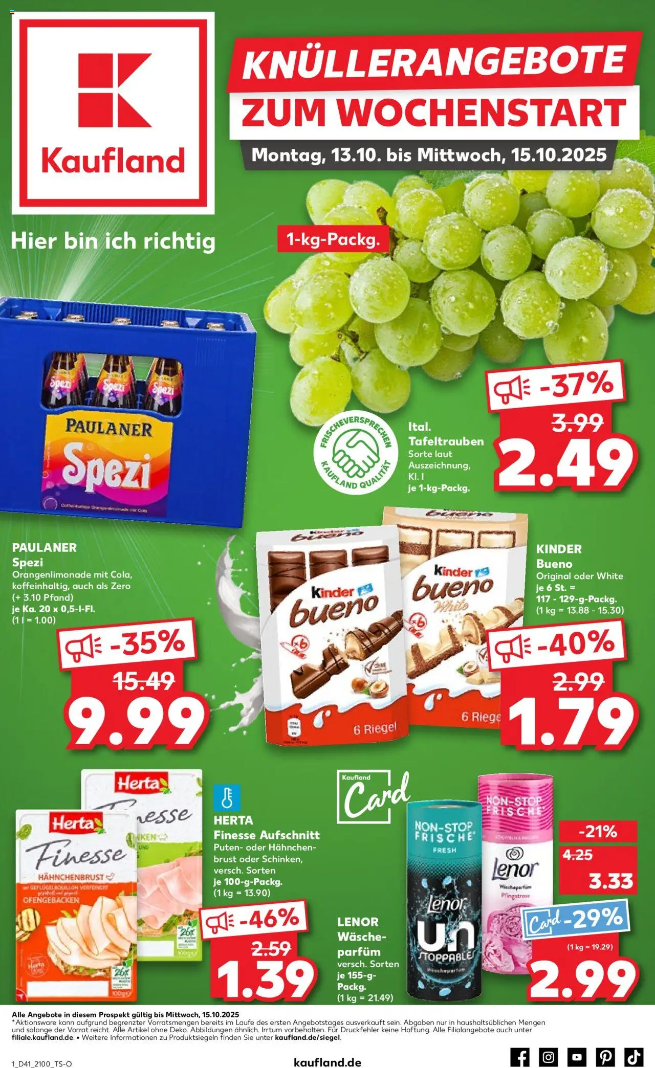 Kaufland prospekt Stuttgart	 – gültig ab 12.10.2025 | Seite: 1 | Produkte: Hahnchen, Paulaner spezi, Kinder bueno, Paulaner
