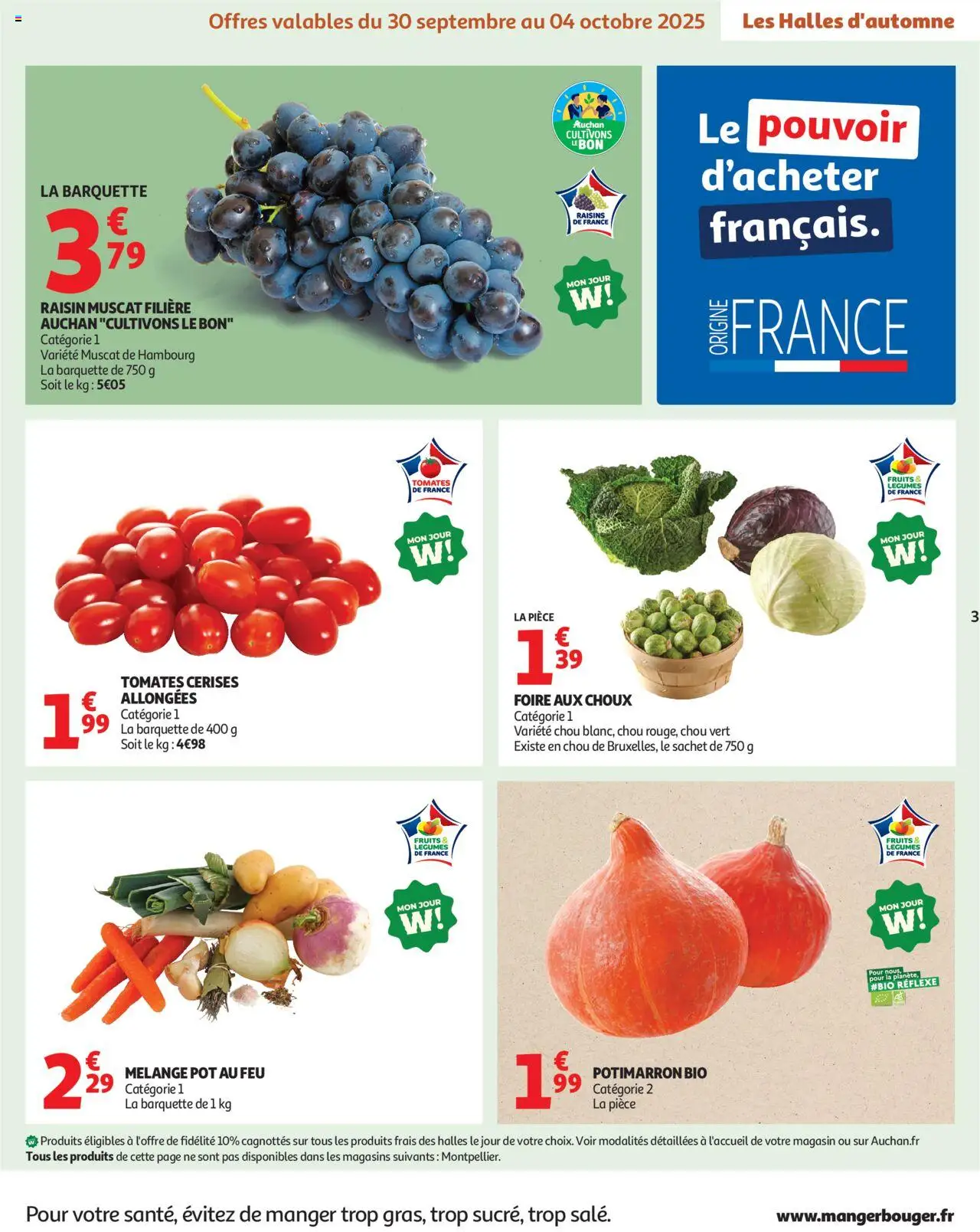 {H1} | Page: 3 | Produits: Raisin, Cerises, Tomates