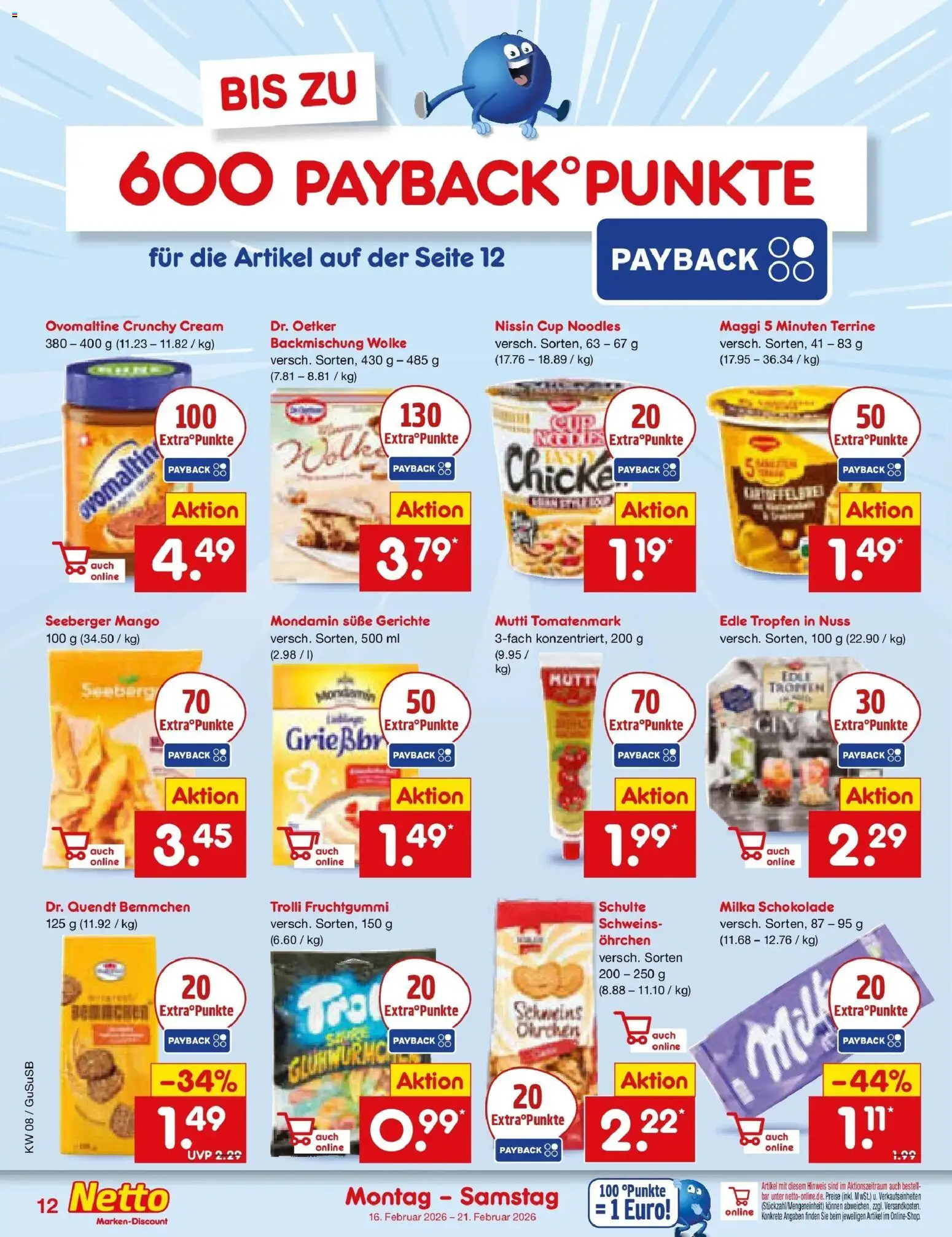Netto Marken-Discount prospekt Rodewisch	 – gültig ab 16.02.2026 | Seite: 12 | Produkte: Maggi, Schokolade, Milka, Maggi 5 minuten terrine
