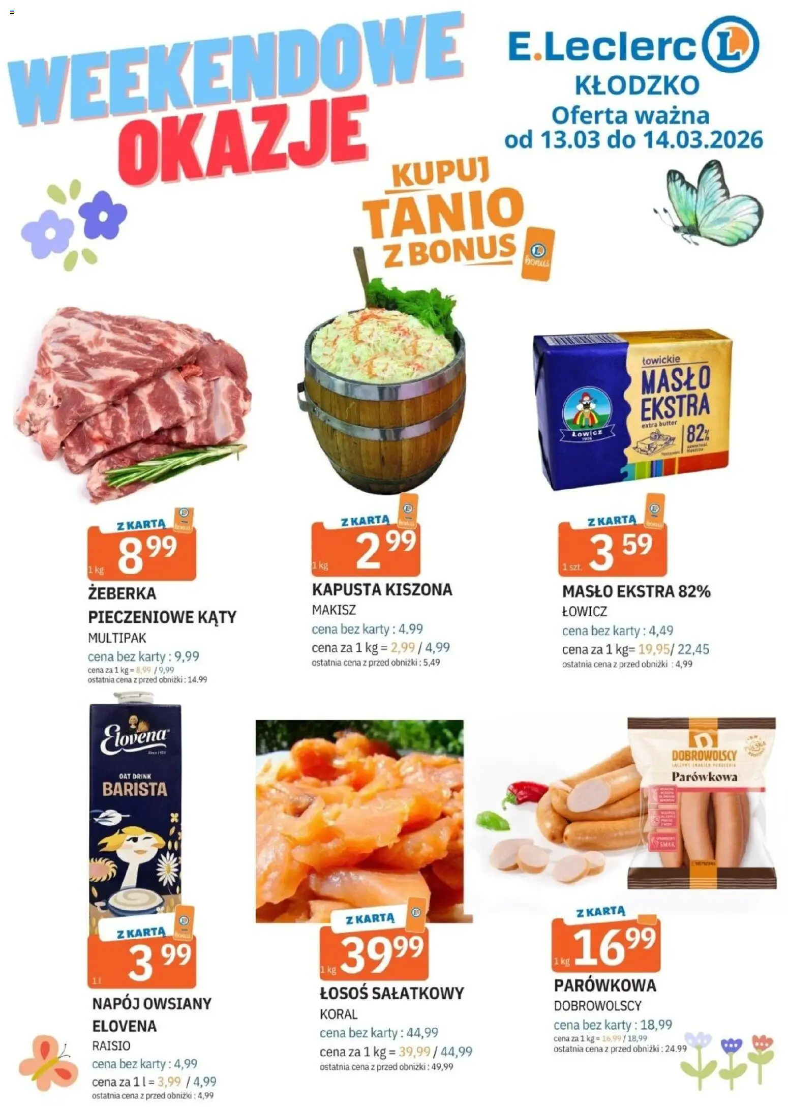 E.Leclerc gazetka - Kłodzko od 13.03.2026 | Strona: 1 | Produkty: Kapusta, Kapusta kiszona, Łosoś, Masło