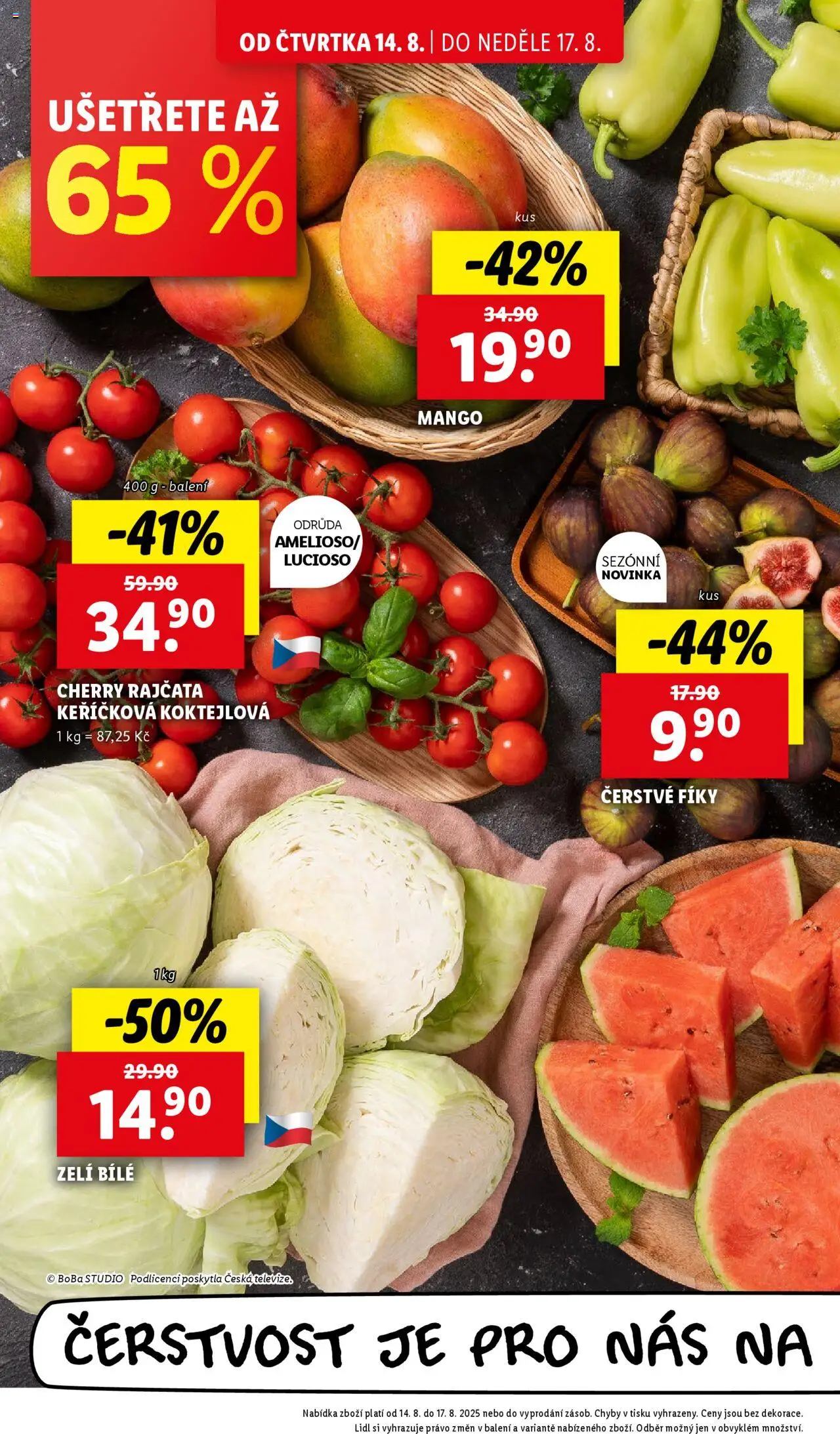 Lidl leták od 14.08.2025 | Strana: 8 | Produkty: Mango, Rajčata, Cherry rajčata, Zelí