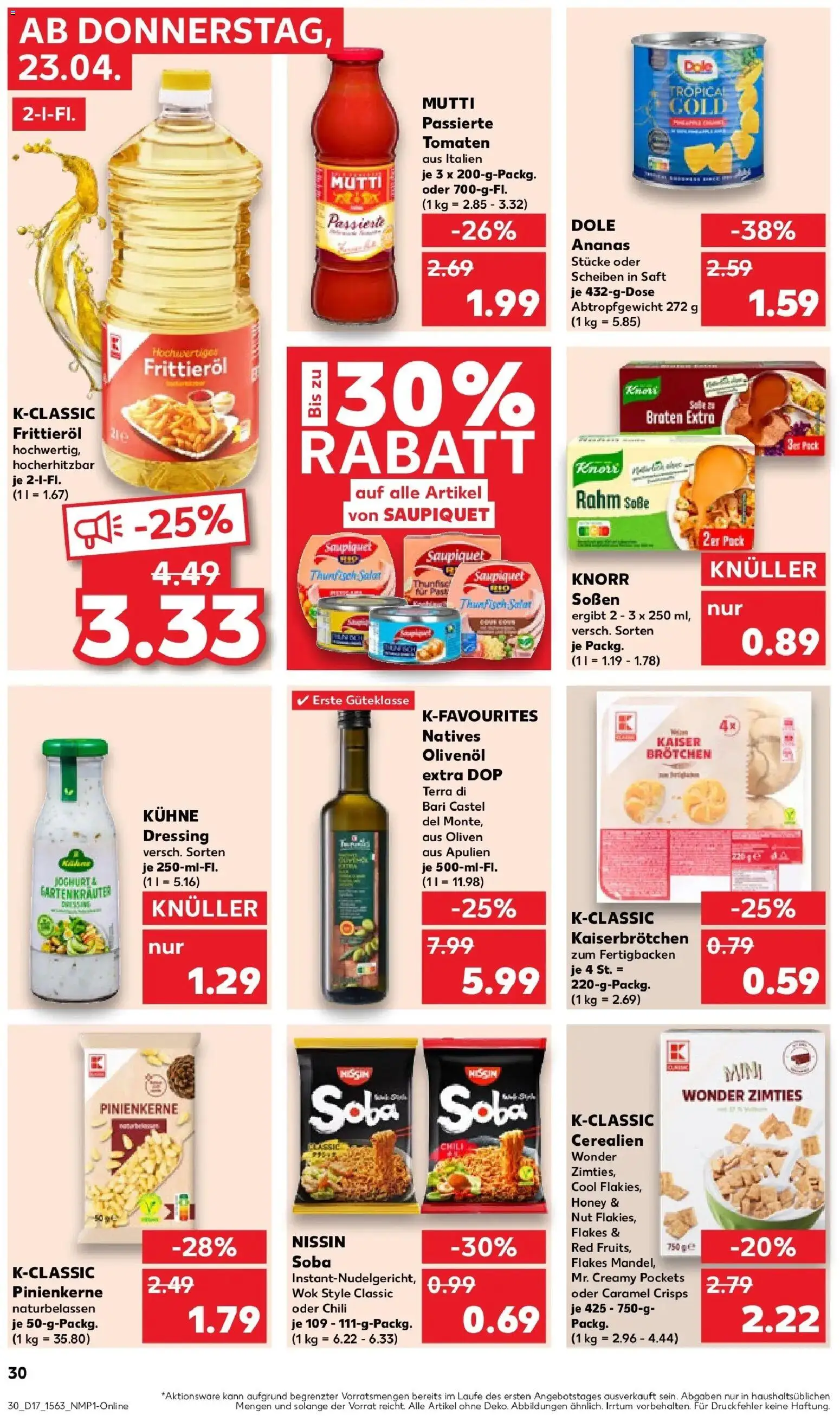 Kaufland Prospekt Flensburg	 – gültig ab 23.04.2026 | Seite: 30 | Produkte: Joghurt, Olivenol, Ananas, Tomaten