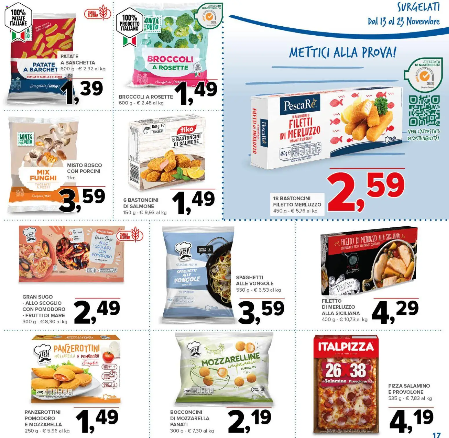 Volantino Todis del 13.11.2025 | Pagina: 17 | Prodotti: Pizza, Pesce, Pasta, Sugo