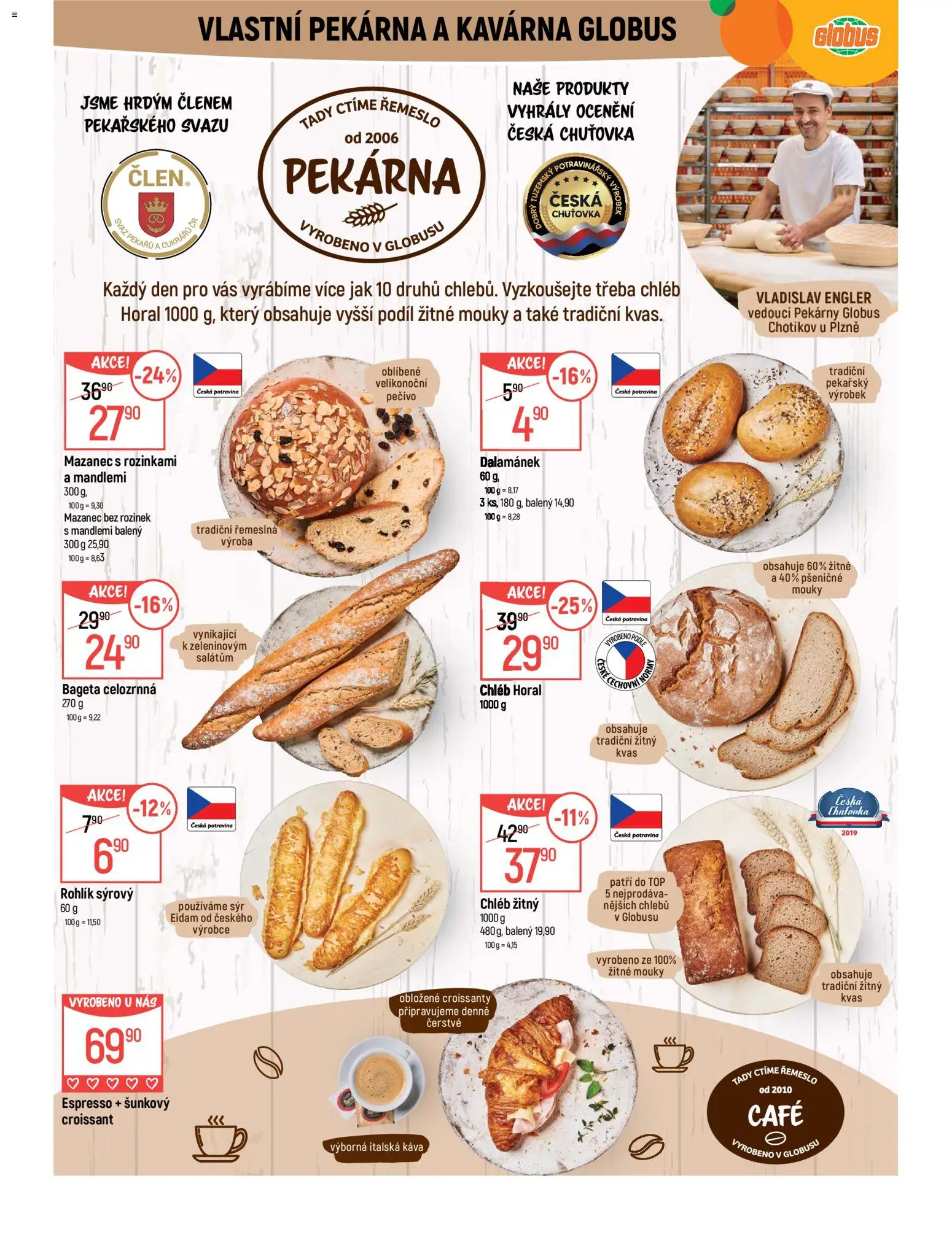 Globus leták - Plzeň od 25.03.2026 | Strana: 6 | Produkty: Káva, Rohlík, Bageta, Dalamánek