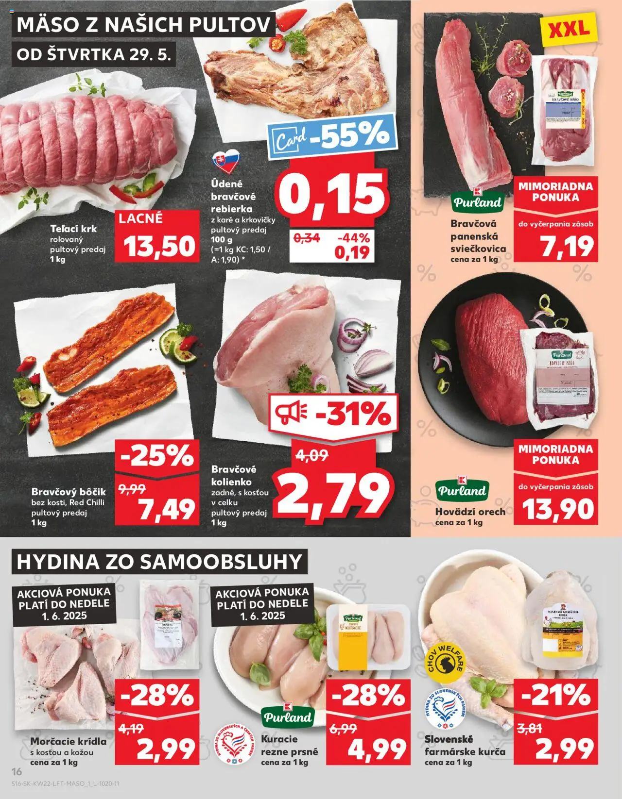 Nové Kaufland akcie – leták je platný od 29.05.2025 | Strana: 16 | Produkty: Chilli, Bravčový bôčik, Kuracie rezne, Kurča