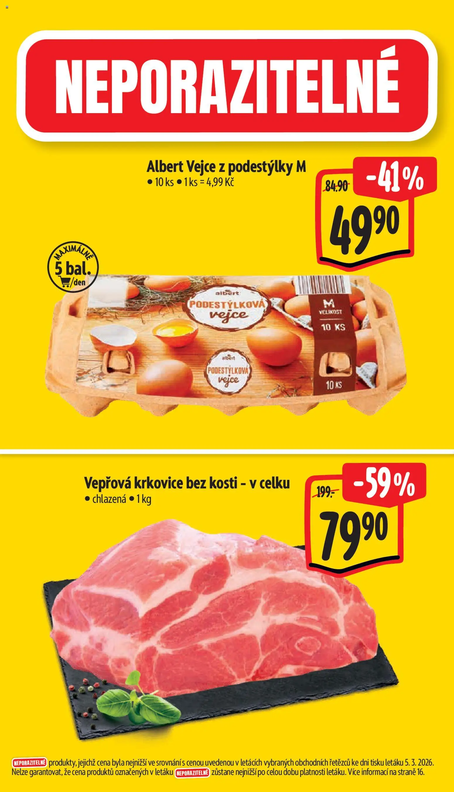 Albert leták - Supermarket od 11.03.2026 | Strana: 2 | Produkty: Vejce, Krkovice bez kosti, Krkovice, Vepřová krkovice