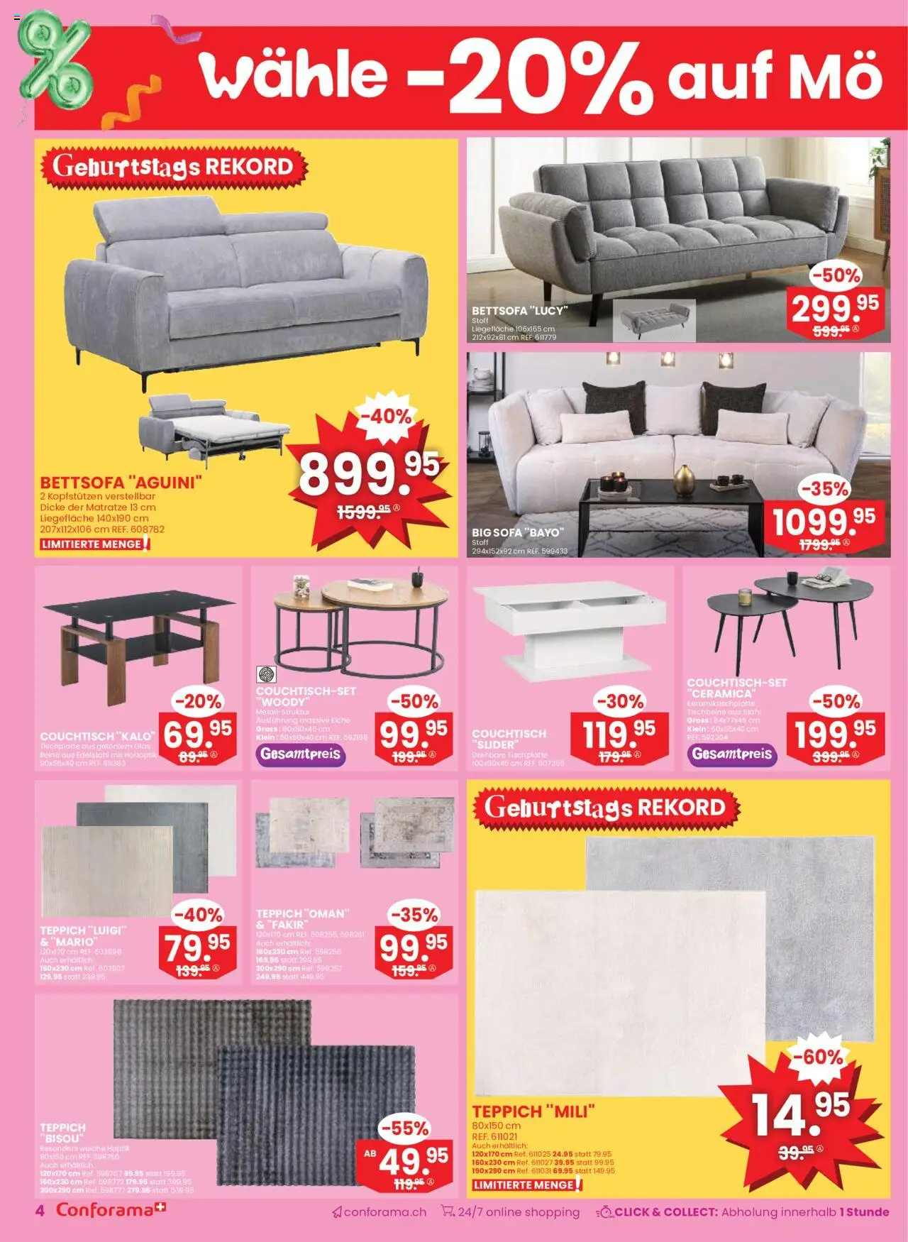Conforama Aktionen – gültig ab 10.09.2025 | Seite: 4 | Produkte: Matratze, Sofa, Couchtisch, Teppich
