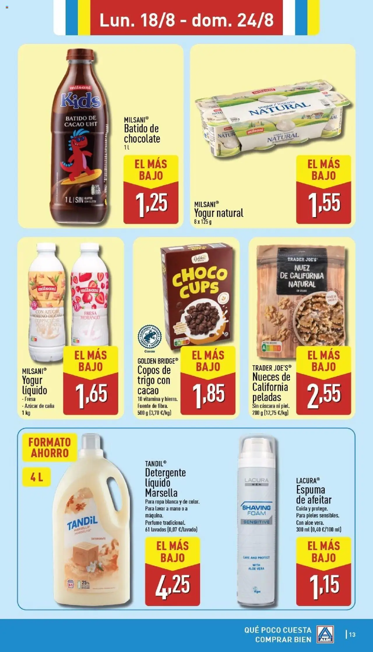 Aldi folleto Canarias │ válido desde el 18.08.2025 | Página: 13 | Productos: Chocolate, Copos, Ropa, Detergente líquido