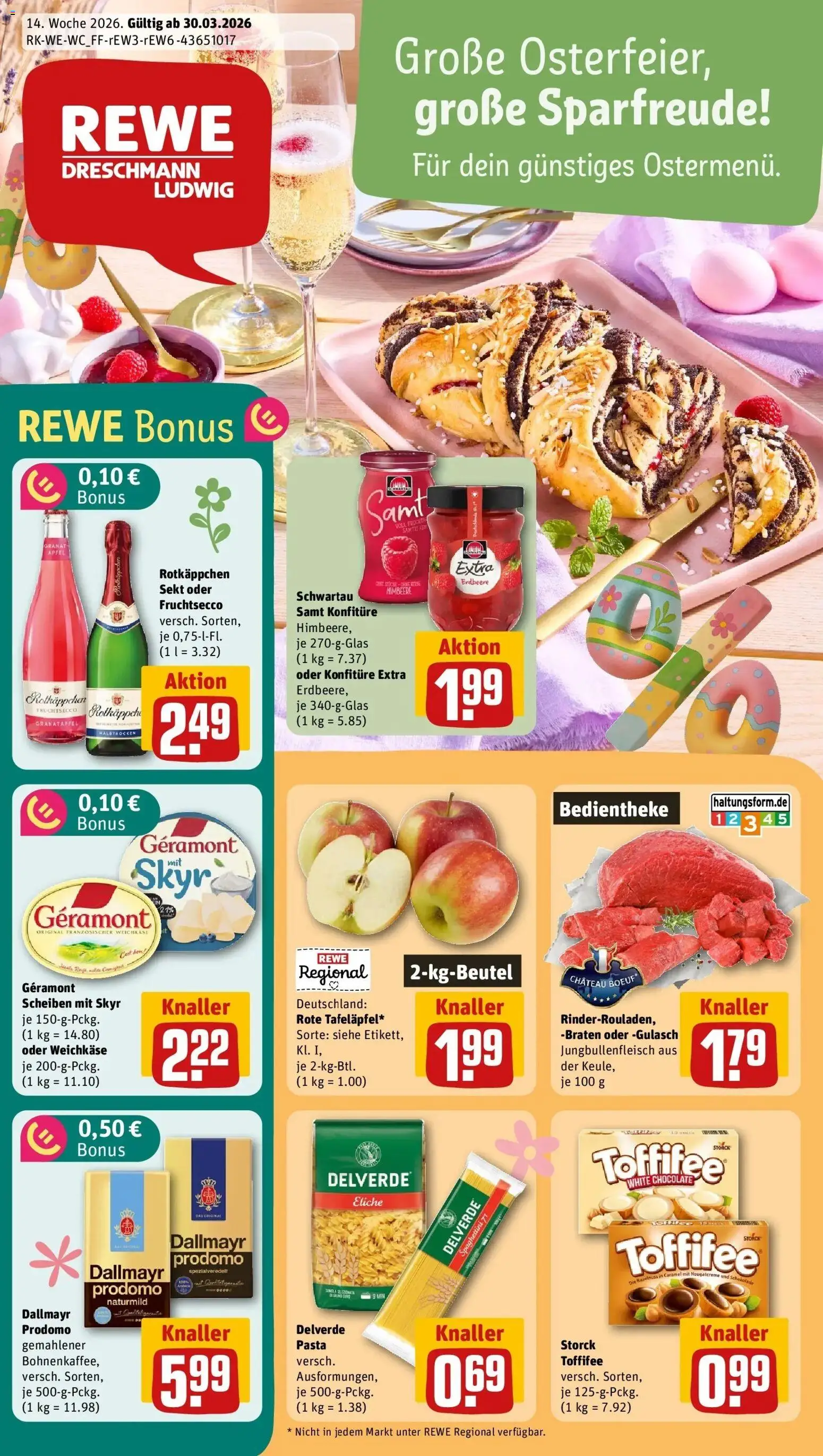 Rewe Prospekt Hilden	 – gültig ab 30.03.2026 | Seite: 1 | Produkte: Äpfel, Skyr, Gulasch, Dallmayr prodomo
