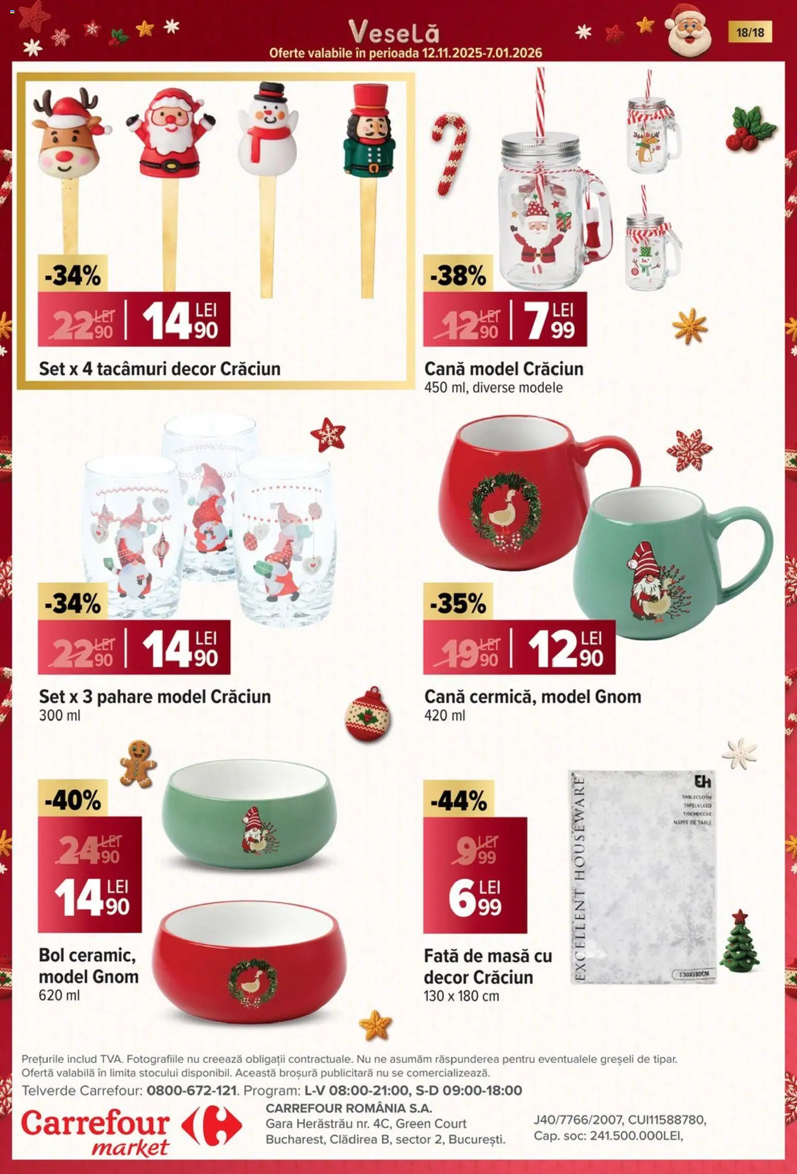 Noul catalog Carrefour – valabil de la 12.11.2025 | Pagină: 18 | Produse: Pahare, Față de masă, Bol, Masă
