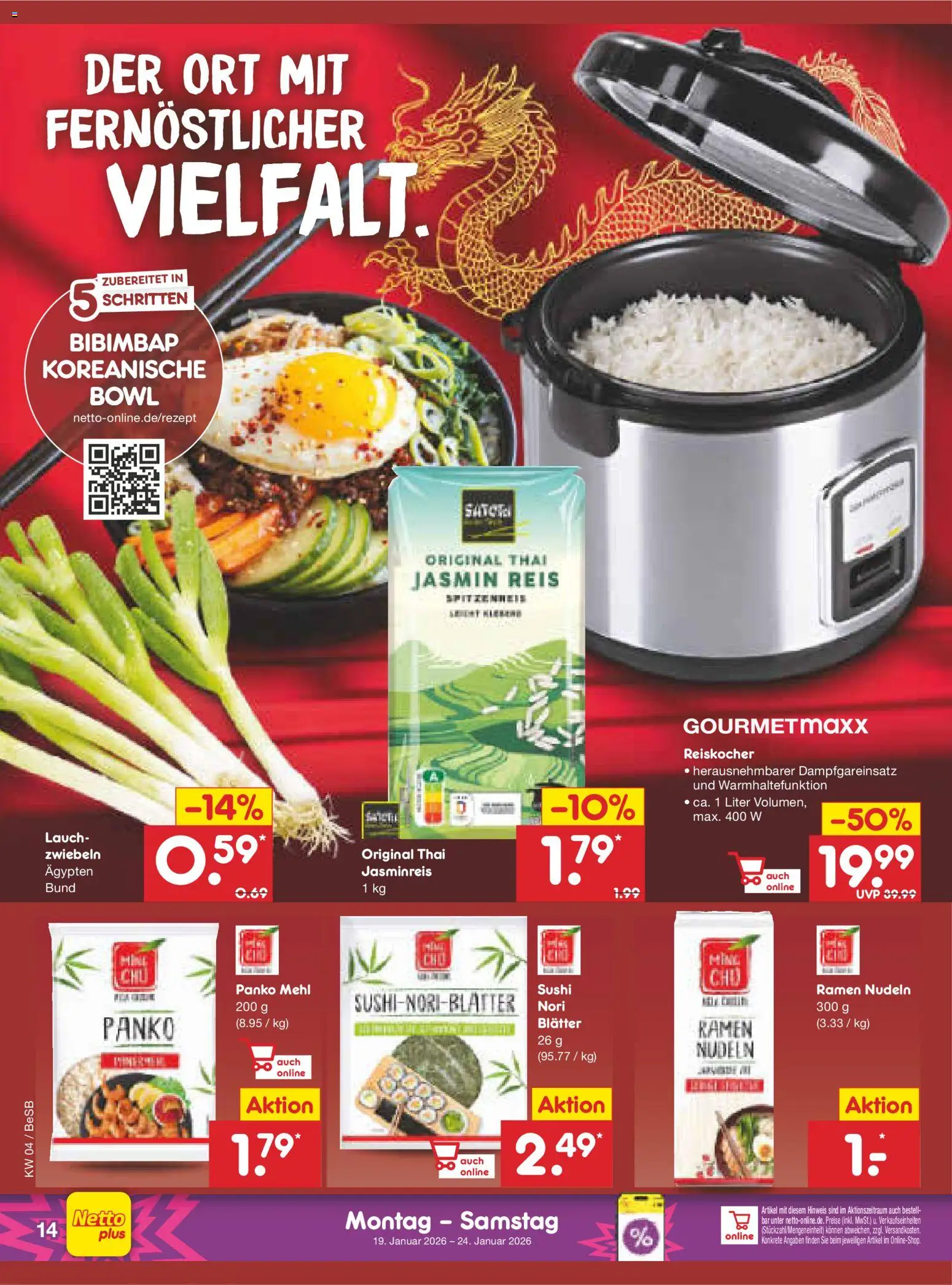 Netto Marken-Discount Prospekt 	 – gültig ab 19.01.2026 | Seite: 14 | Produkte: Mehl, Zwiebeln, Reis, Nudeln