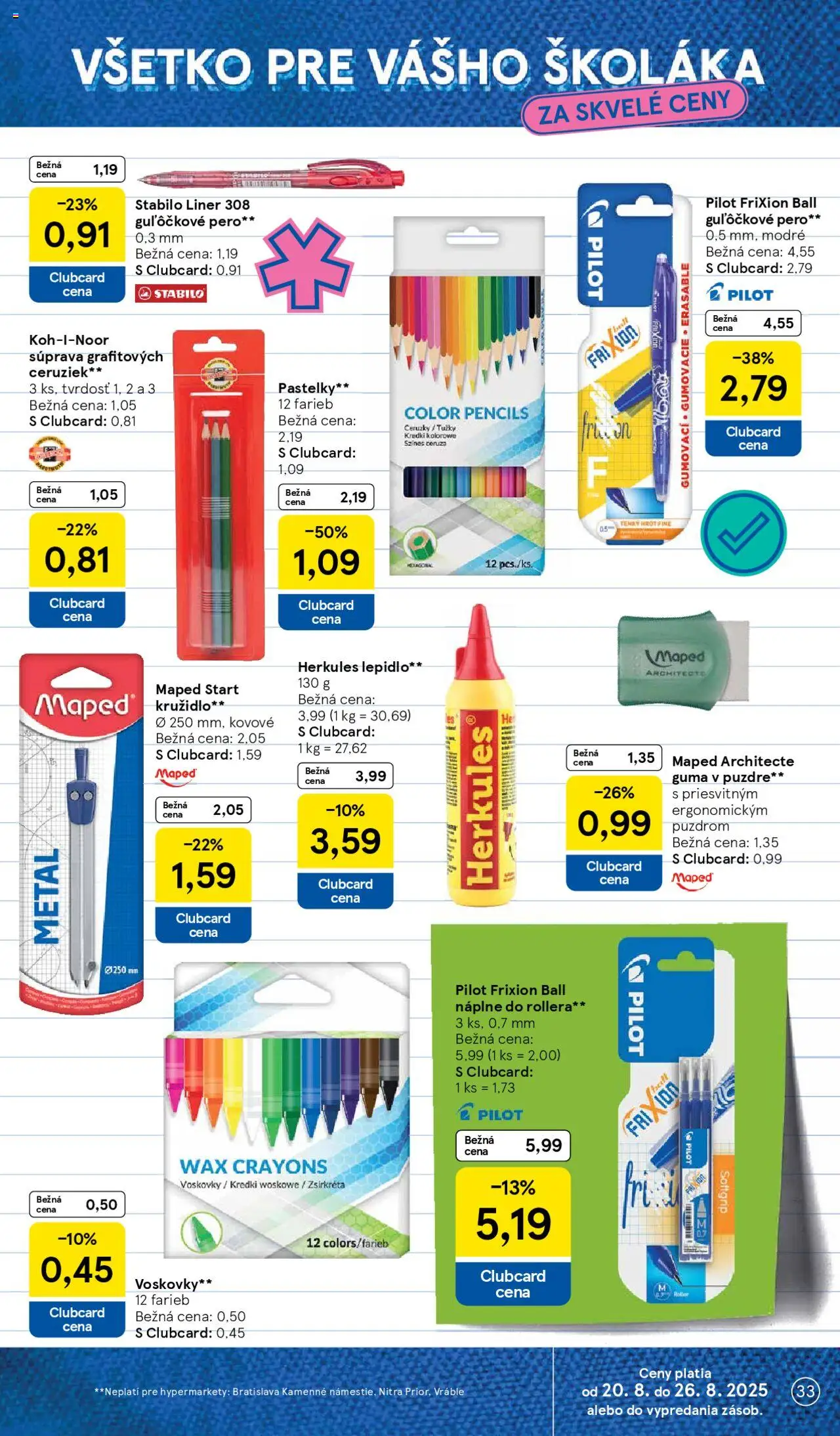 Tesco Hypermarket - leták │ platný od 20.08.2025 | Strana: 33 | Produkty: Pero, Pastelky