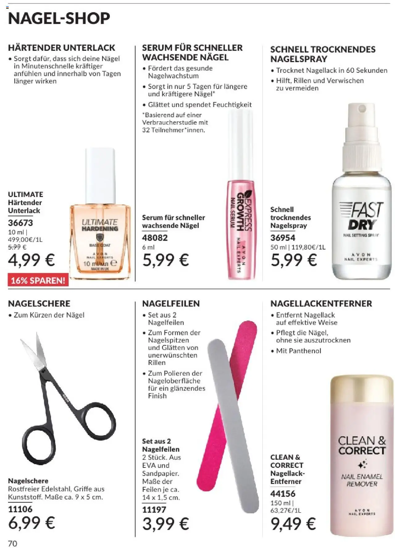 AVON Katalog August 2025 - gültig ab dem 01.08.2025 | Seite: 72 | Produkte: Finish, Serum, Nagellackentferner, Nagelschere