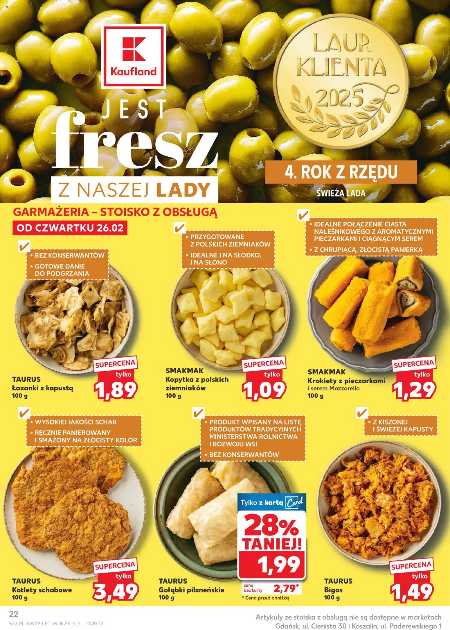 Kaufland gazetka od 26.02.2026 | Strona: 22 | Produkty: Karta, Schab, Krokiety, Mozzarella