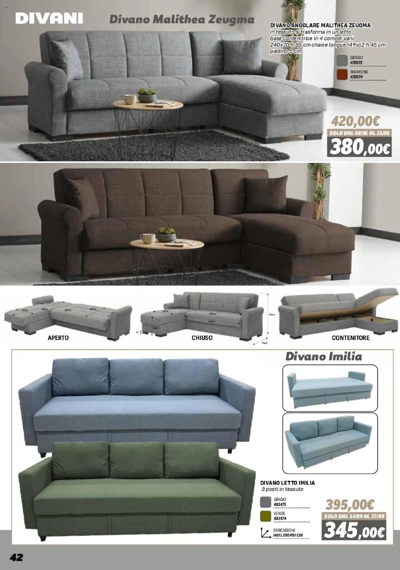 Volantino Orizzonte del 16.01.2026 | Pagina: 42 | Prodotti: Divano letto, Contenitore, Letto, Divano