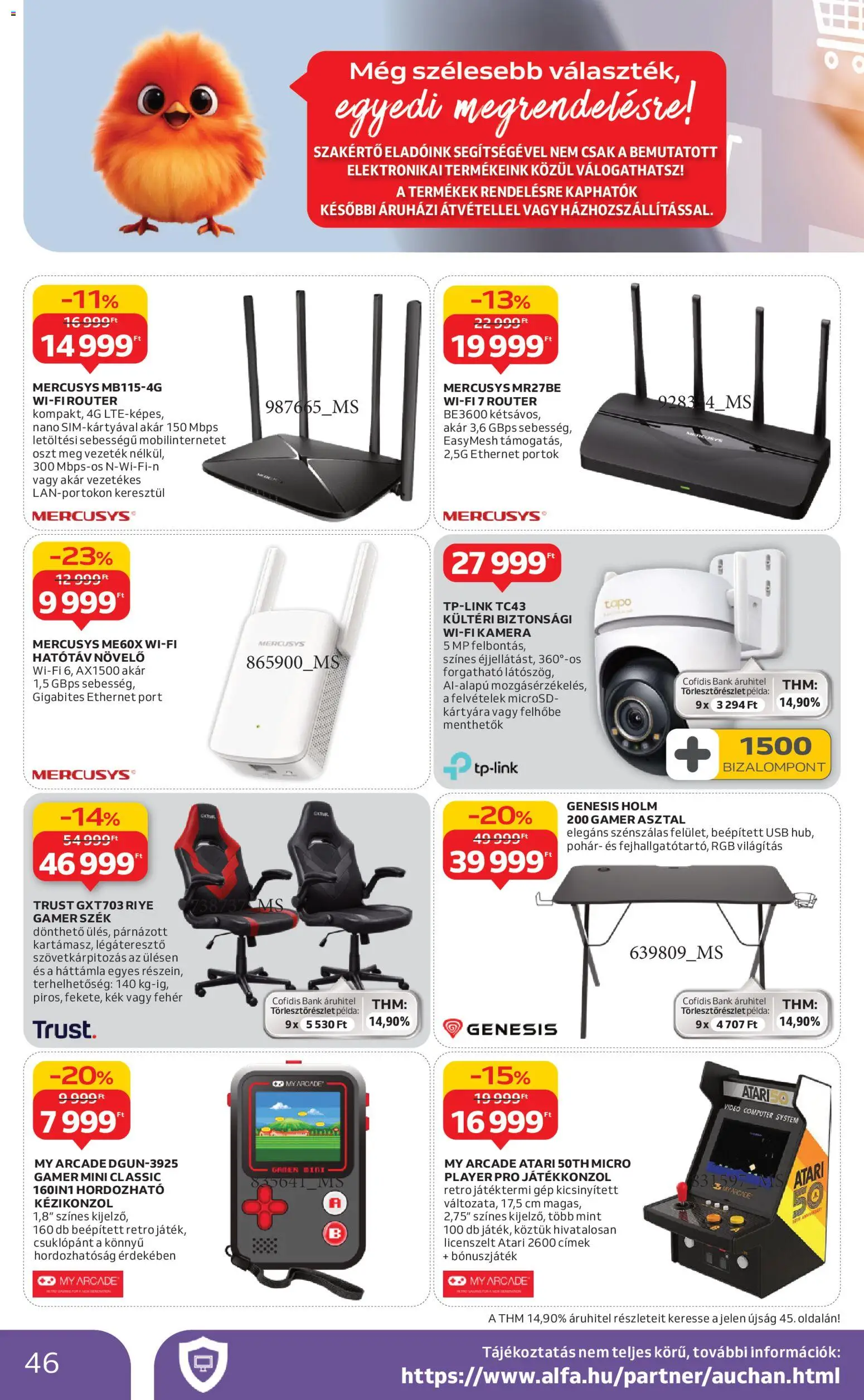 Auchan akciós ujság - amely érvényes a következő dátumtól: 08.01.2026 | Oldal: 46 | Termékek: Router, Videó, USB, Asztal