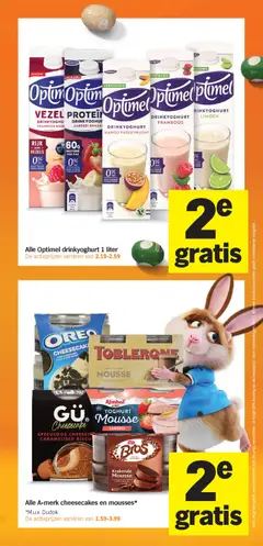 Optimel DRINKYOGHURT MANGO PASSIEVRUCHT, Drinkyoghurt mango passievrucht, 0% vet, geen suiker toegevoegd - Voorbeeld van een folder van Albert Heijn, geldig van 30.03.2026 | Pagina: 4 | Producten: Yoghurt, Waffelini, Mango, Aardbei