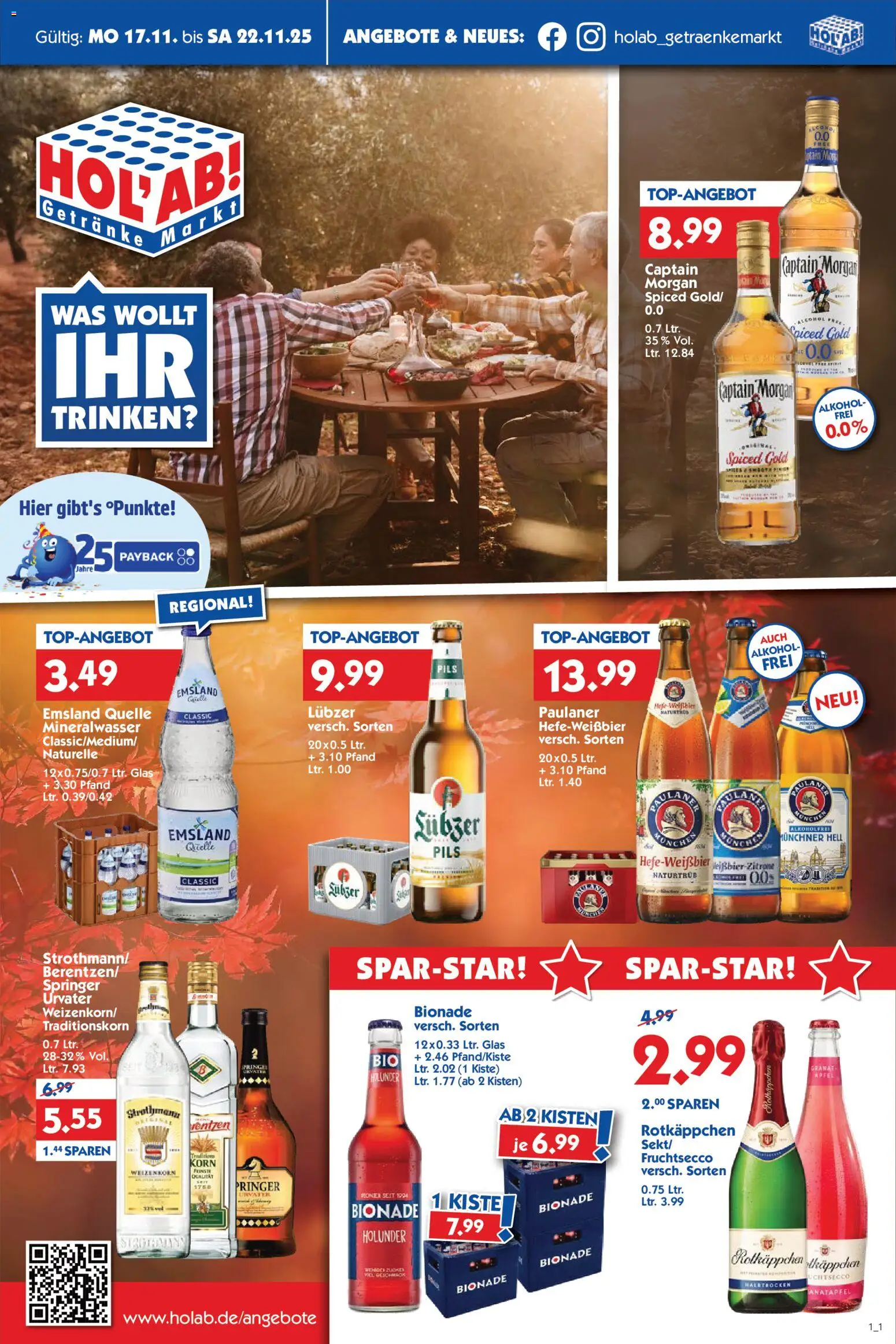 HOL’AB! Prospekt 	 – gültig ab 17.11.2025 | Seite: 1 | Produkte: Pils, Fruchtsecco, Zitrone, Captain morgan