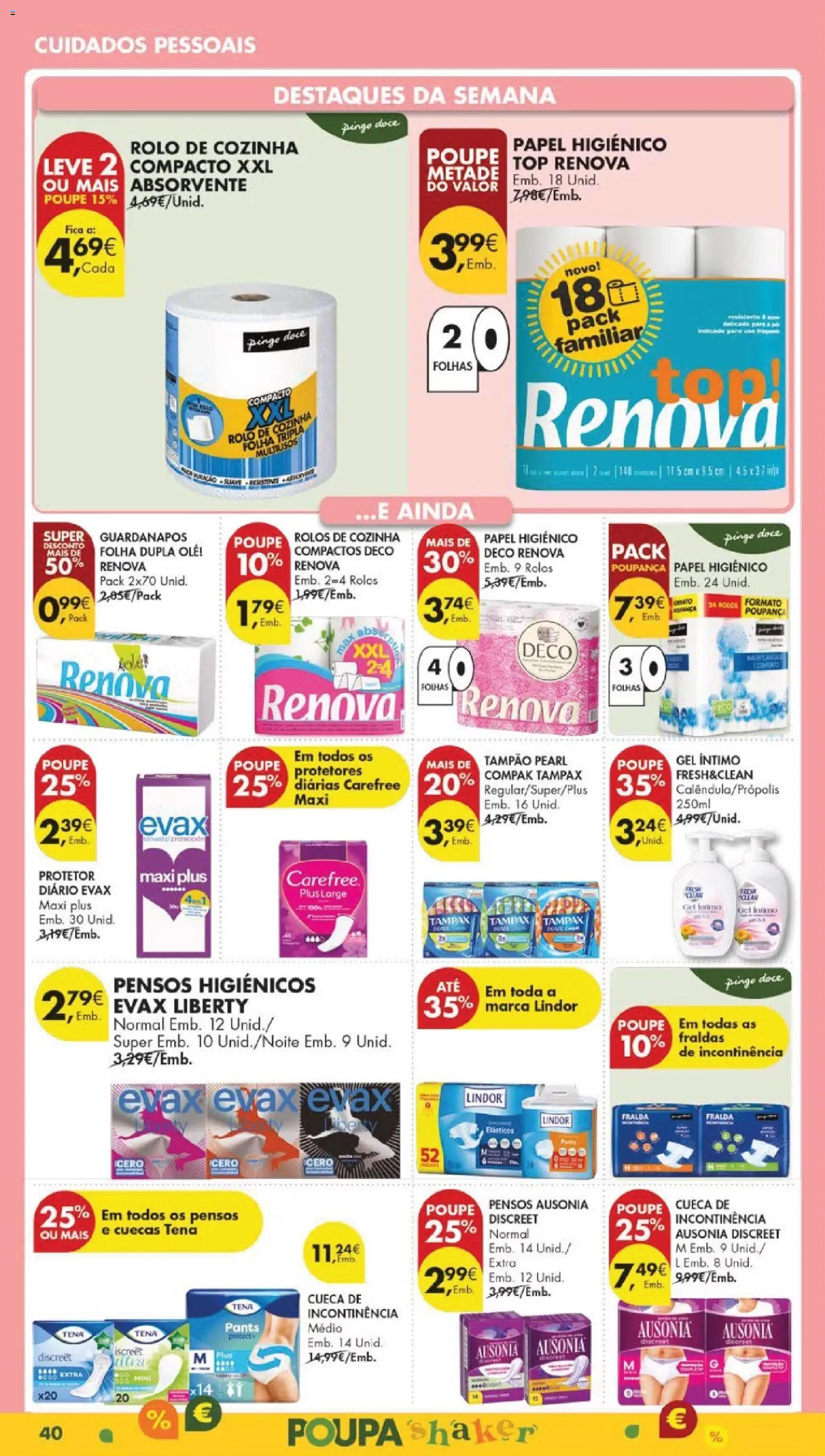 Pingo Doce folheto │ válido de 13.01.2026 | Página: 44 | Produtos: Papel higiénico, Top, Pensos higiénicos, Guardanapos