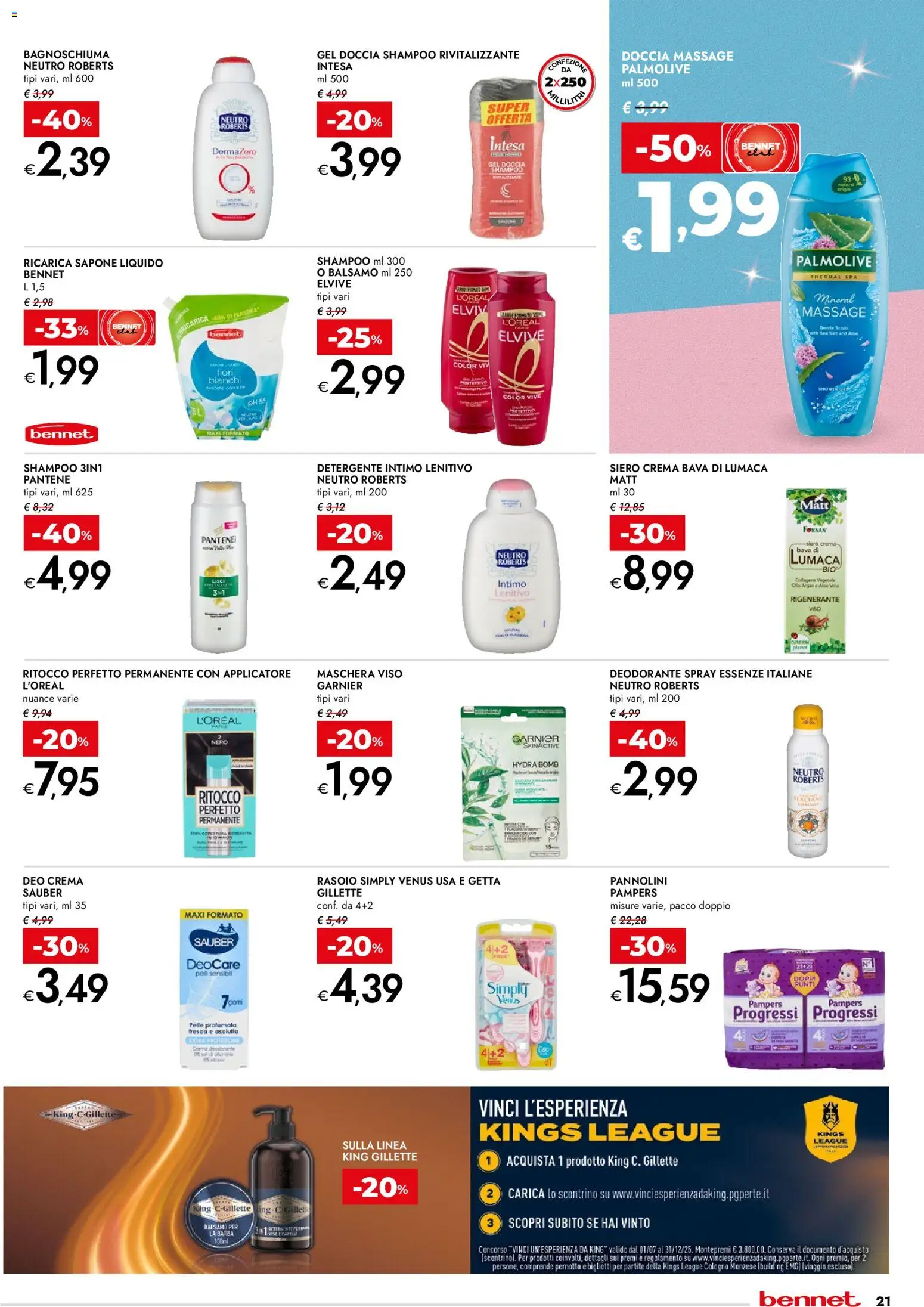 Volantino bennet del 11.12.2025 | Pagina: 21 | Prodotti: Shampoo, Pannolini, Rasoio, Pampers