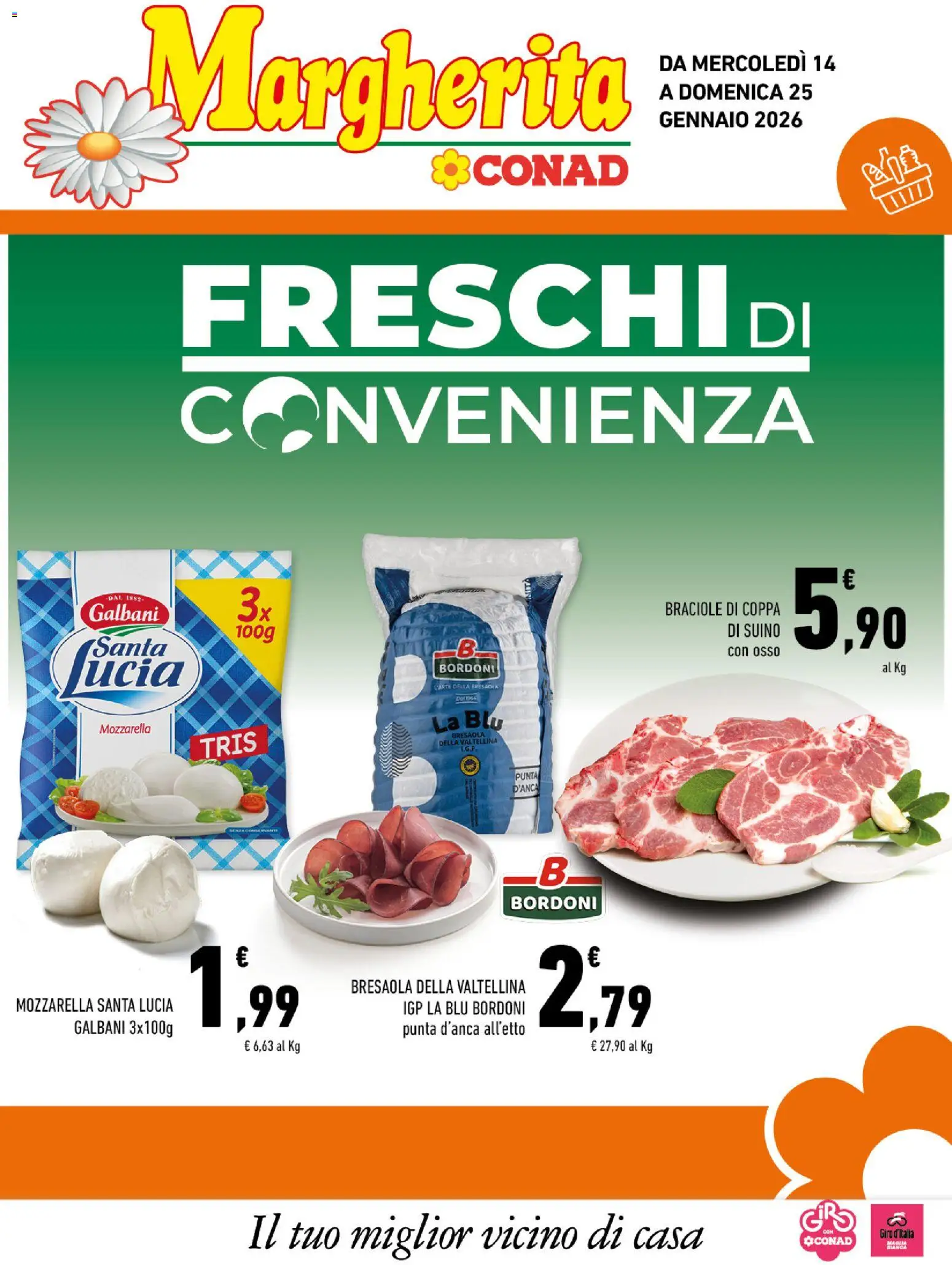 Volantino Conad del 14.01.2026 | Pagina: 1 | Prodotti: Bresaola, Suino, Mozzarella