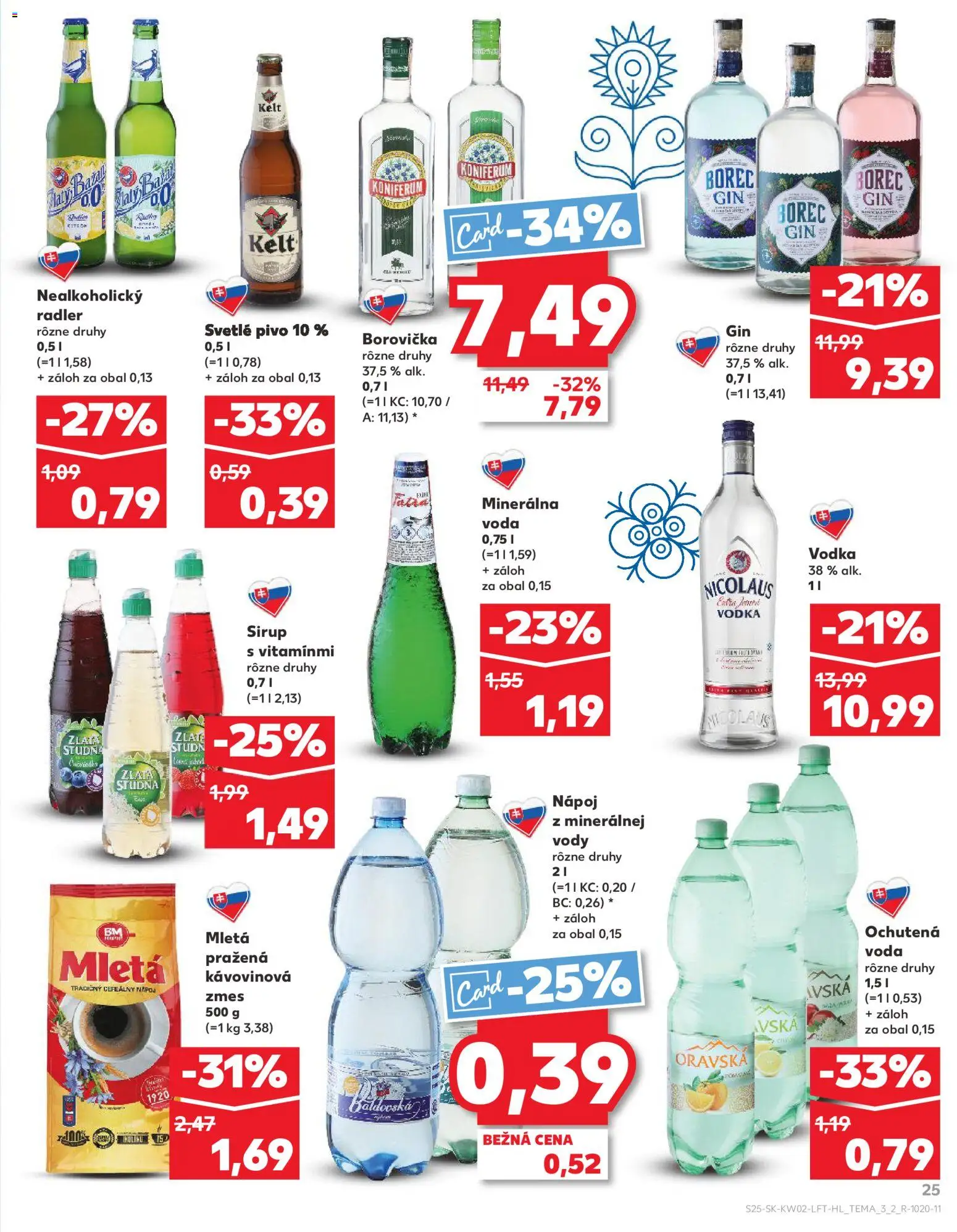 Nové Kaufland akcie – leták je platný od 08.01.2026 | Strana: 25 | Produkty: Koniferum, Gin, Vodka, Minerálna voda