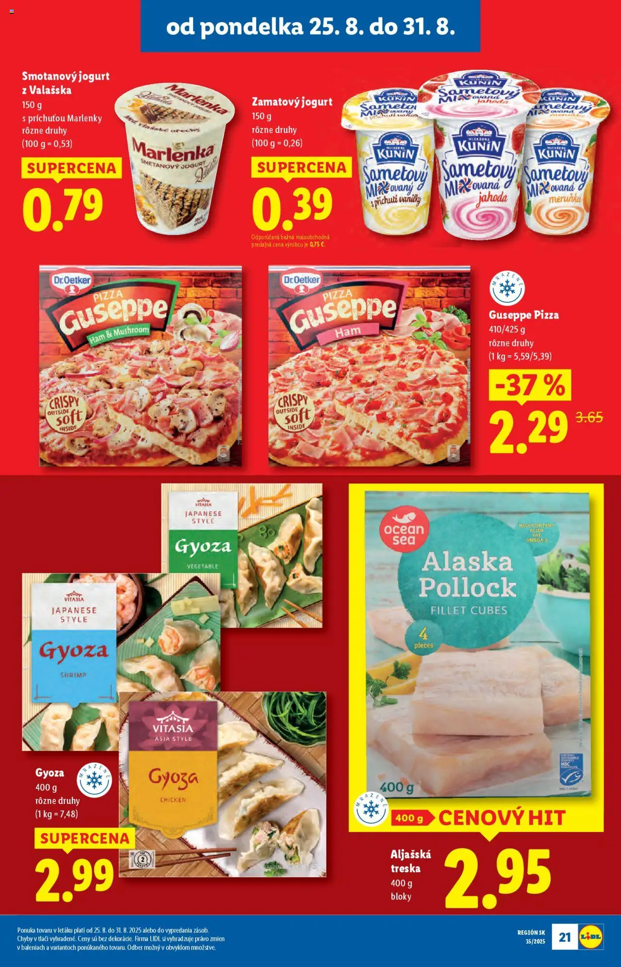 Lidl leták │ platný od 25.08.2025 | Strana: 29 | Produkty: Jogurt, Pizza, Marlenka, Treska