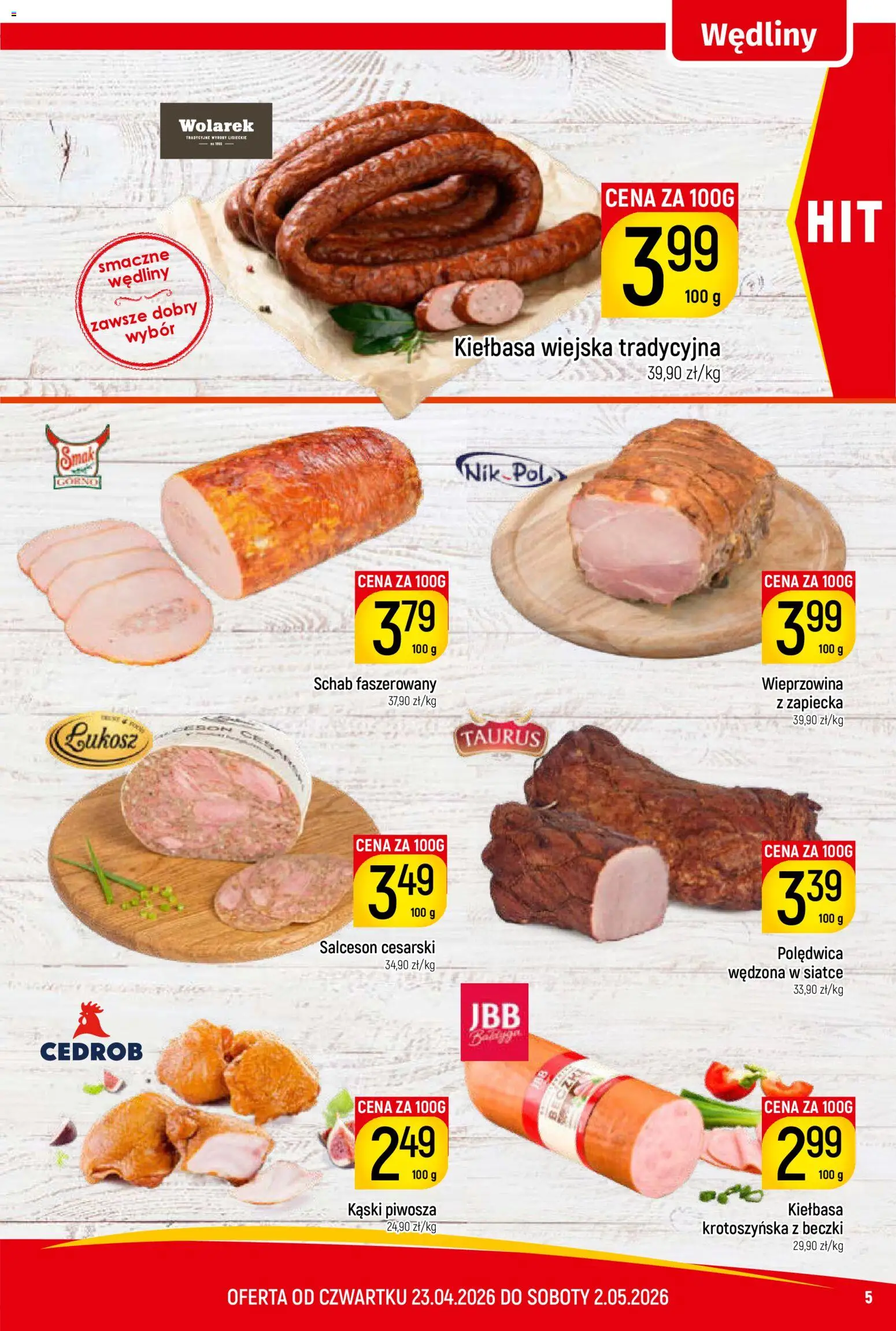 Piotruś Pan gazetka od 23.04.2026 | Strona: 5 | Produkty: Kiełbasa, Schab, Wędliny, Wieprzowina