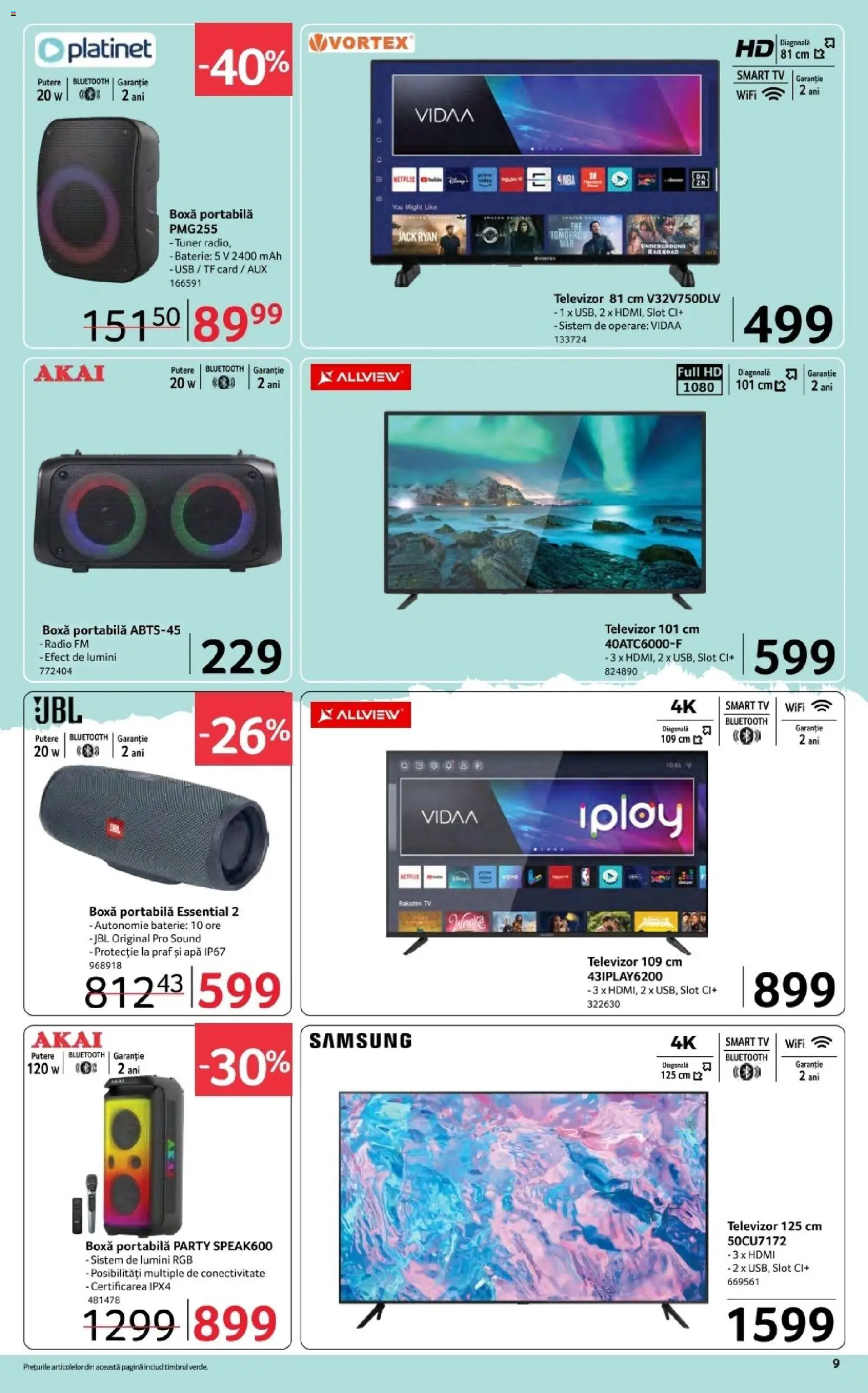 Noul catalog Selgros – valabil de la 06.03.2026 | Pagină: 9 | Produse: Televizor, Usb, Apă, Boxă portabilă
