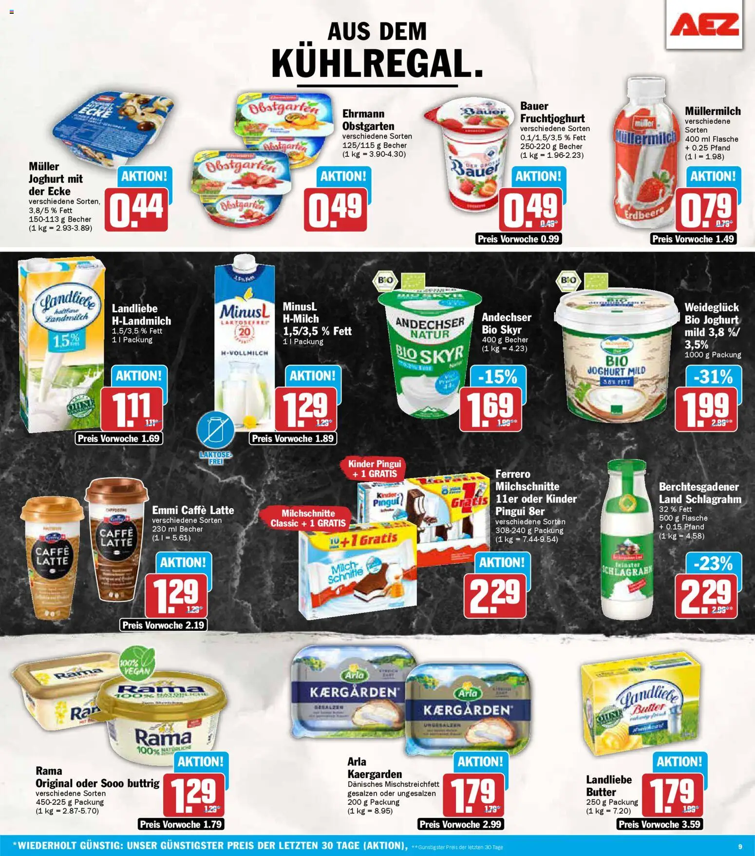 AEZ Prospekt 	 – gültig ab 03.11.2025 | Seite: 9 | Produkte: Rama, Landliebe butter, Fruchtjoghurt, Ferrero milchschnitte