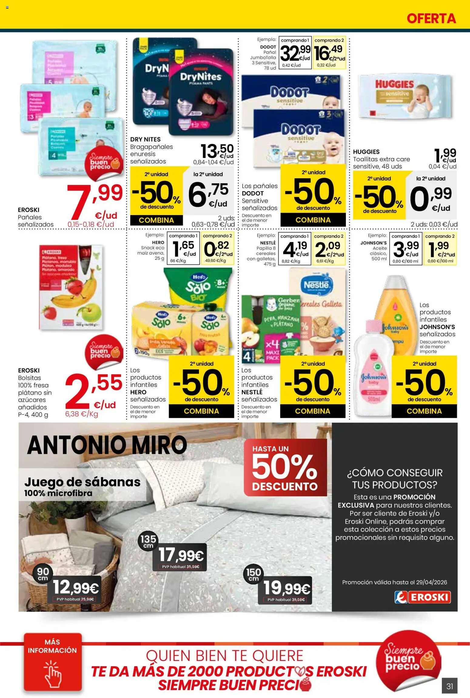 Eroski - Viste tu cesta de primavera Center │ válido desde el 26.02.2026 | Página: 31 | Productos: Aceite, Juego de sábanas, Cereales, Té