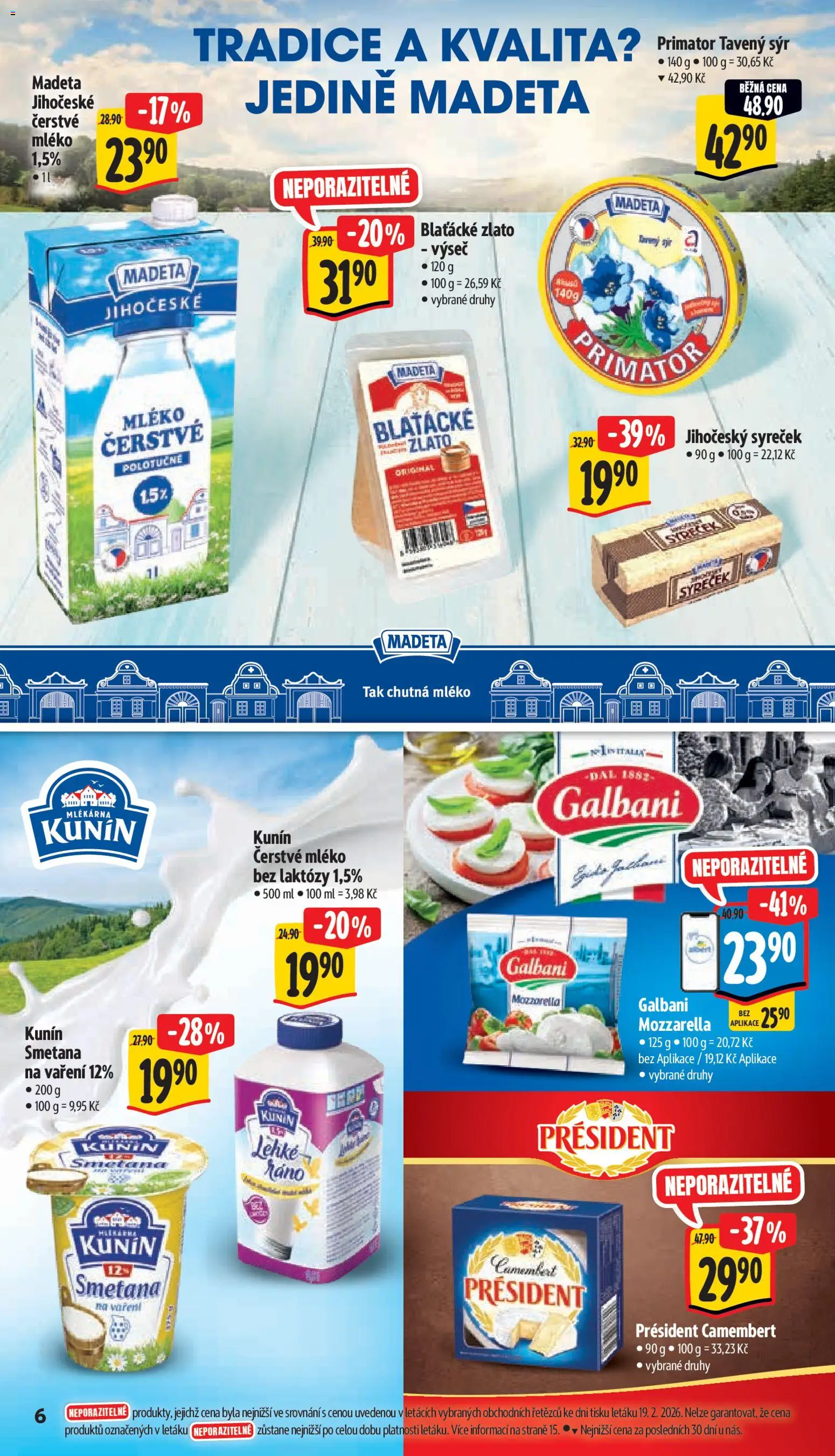 Albert leták - Supermarket od 25.02.2026 | Strana: 12 | Produkty: Mléko, Mléko bez laktózy, Mozzarella, Camembert