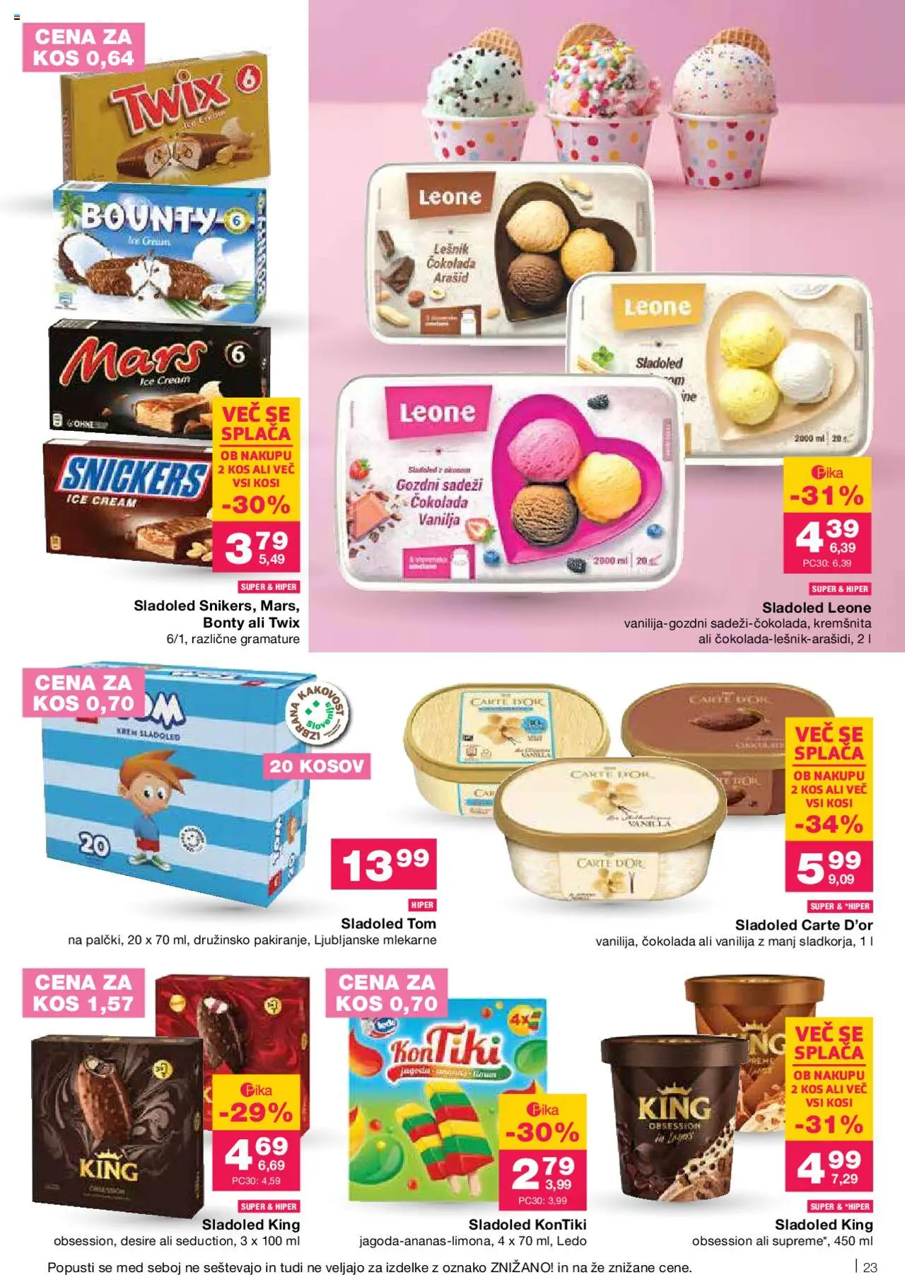 Mercator katalog │ velja od 21.08.2025 | Stran: 23 | Izdelki: Kos, Cokolada, Sladoled