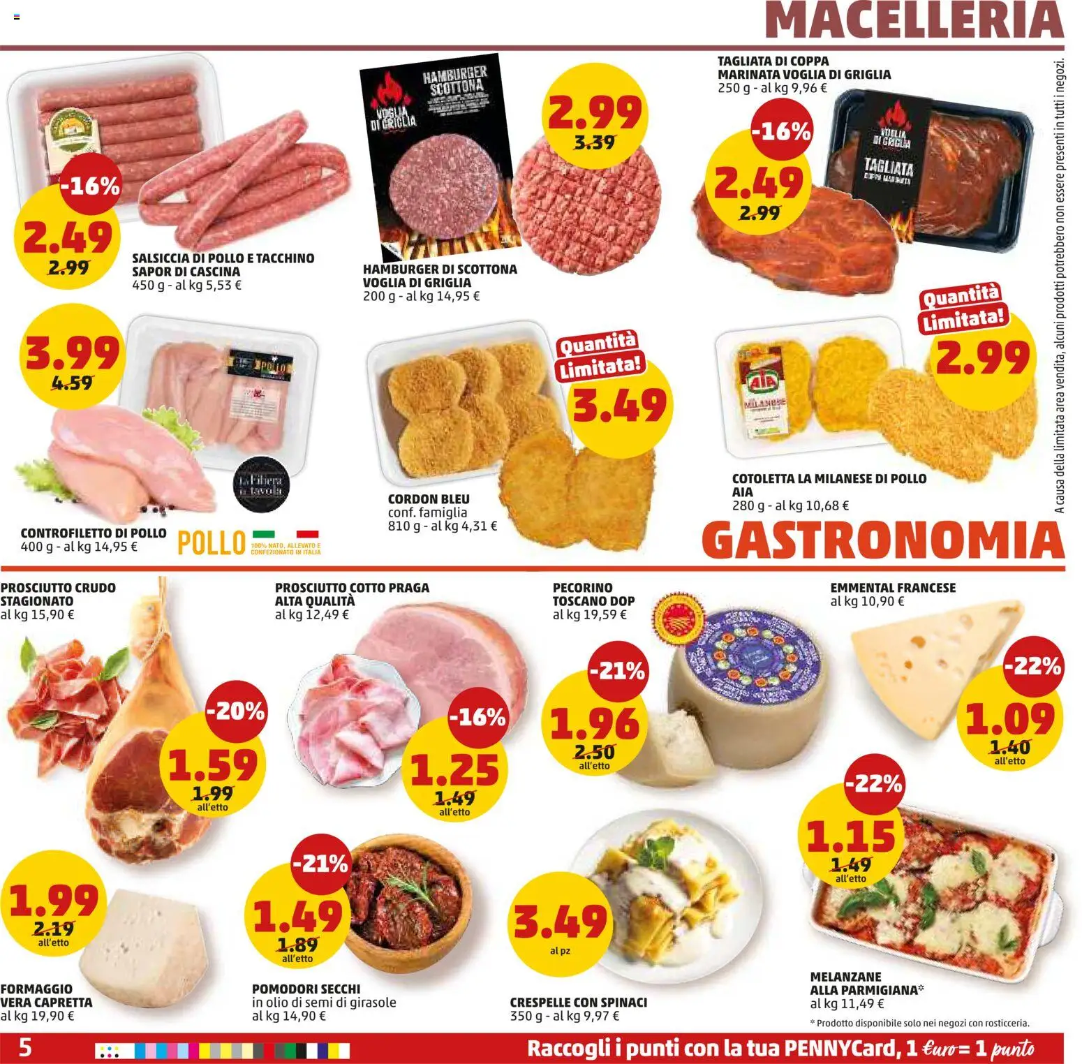 Volantino PENNY del 02.01.2026 | Pagina: 5 | Prodotti: Salsiccia, Hamburger, Olio di semi di girasole, Emmental