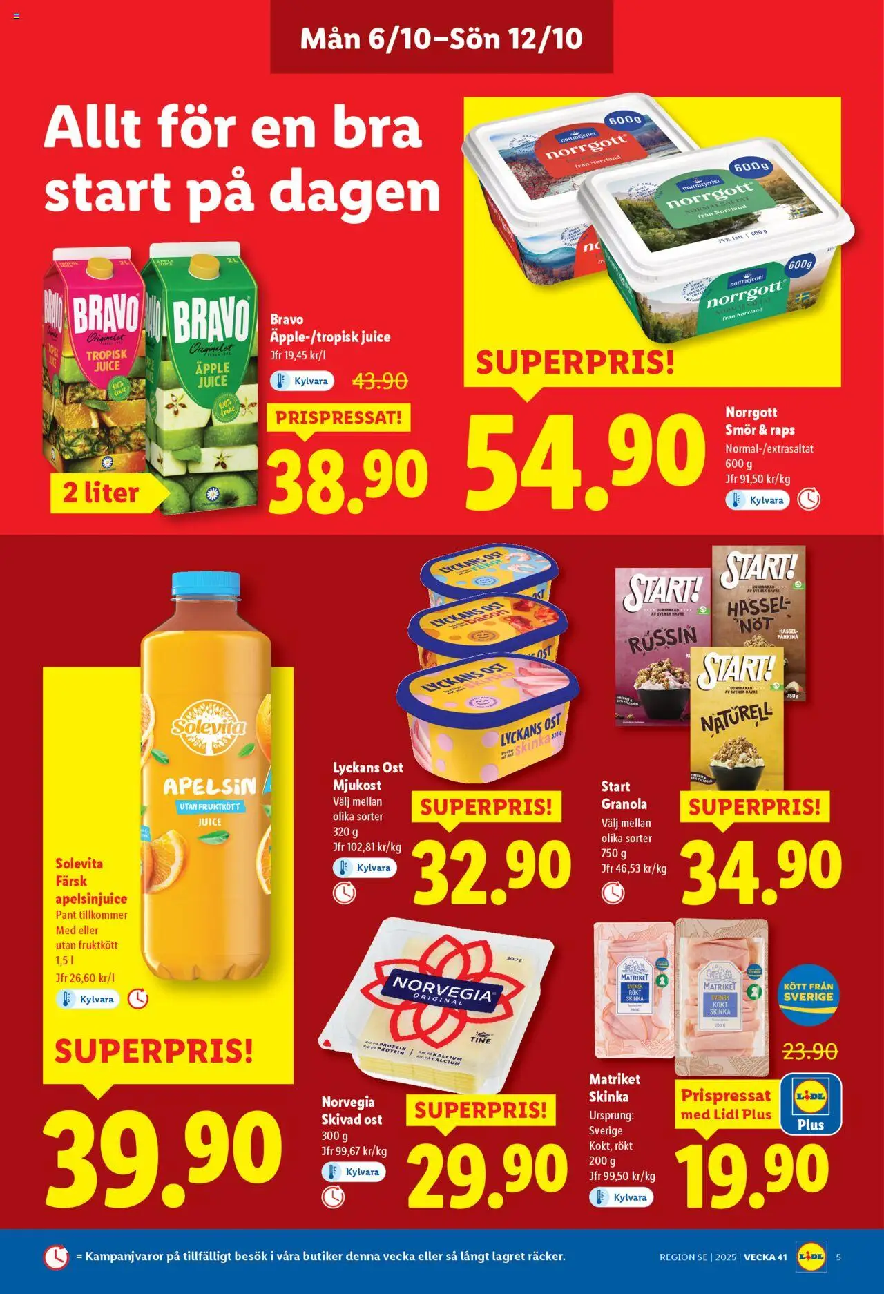 Lidl reklamblad aktuell från 06.10.2025 | Sida: 5 | Produkter: Skinka, Juice, Äpple, Mjukost