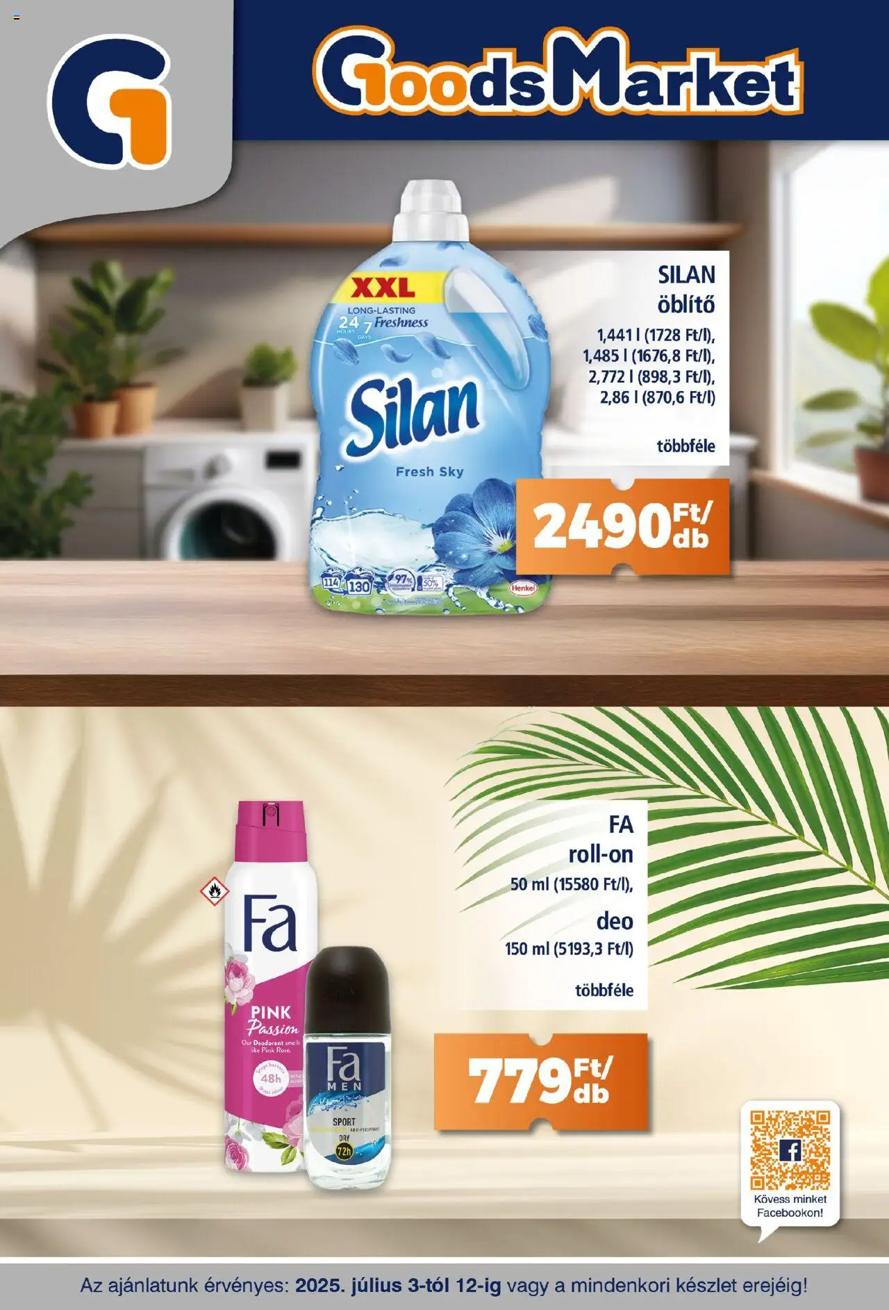 Goods Market akciós ujság - amely érvényes a következő dátumtól: 03.07.2025 | Oldal: 1 | Termékek: Öblítő, Roll-on
