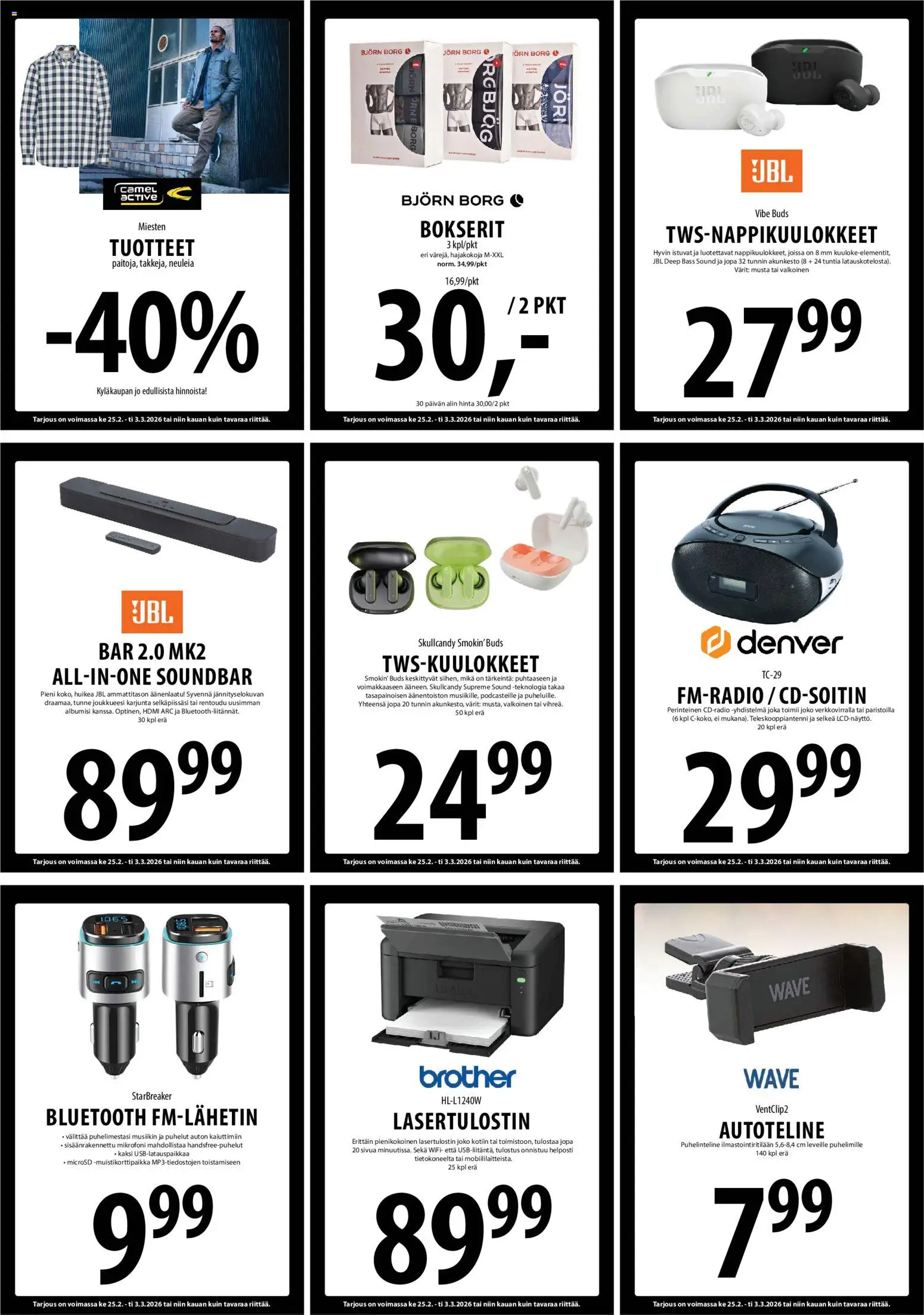 Tuuri tarjoukset – voimassa 25.02.2026 alkaen | Sivu: 22 | Tuotteet: Mikrofoni, Soundbar, Bokserit