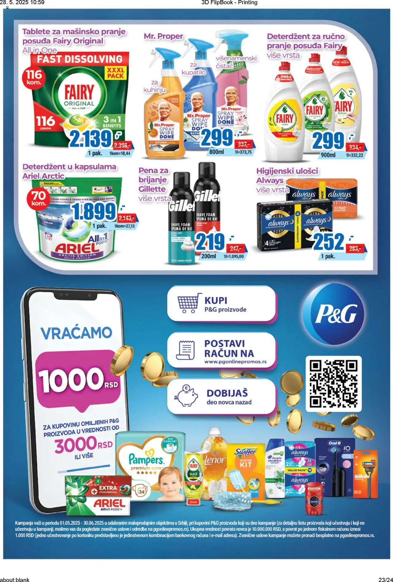 Trnava Promet katalog - važi od 22.05.2025 | Strana: 23 | Proizvode: Gillette, Ariel, Lenor, Kupatilo