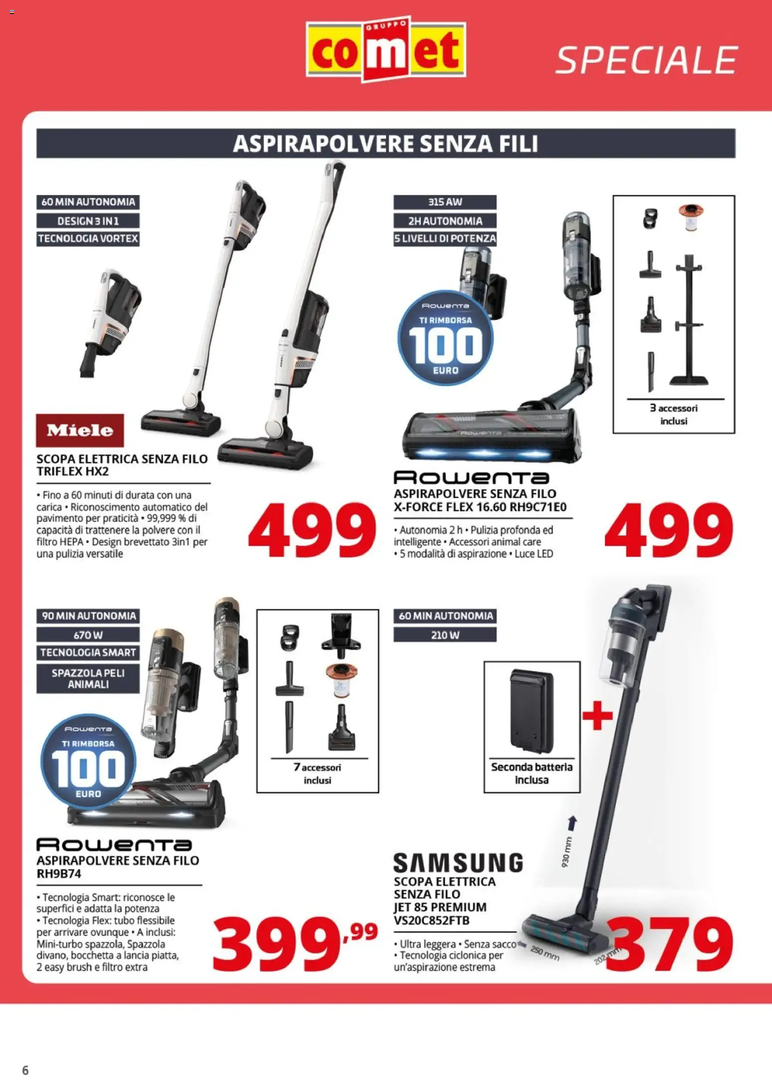 Volantino Comet del 06.03.2026 | Pagina: 6 | Prodotti: Spazzola, Scopa elettrica, Aspirapolvere, Samsung